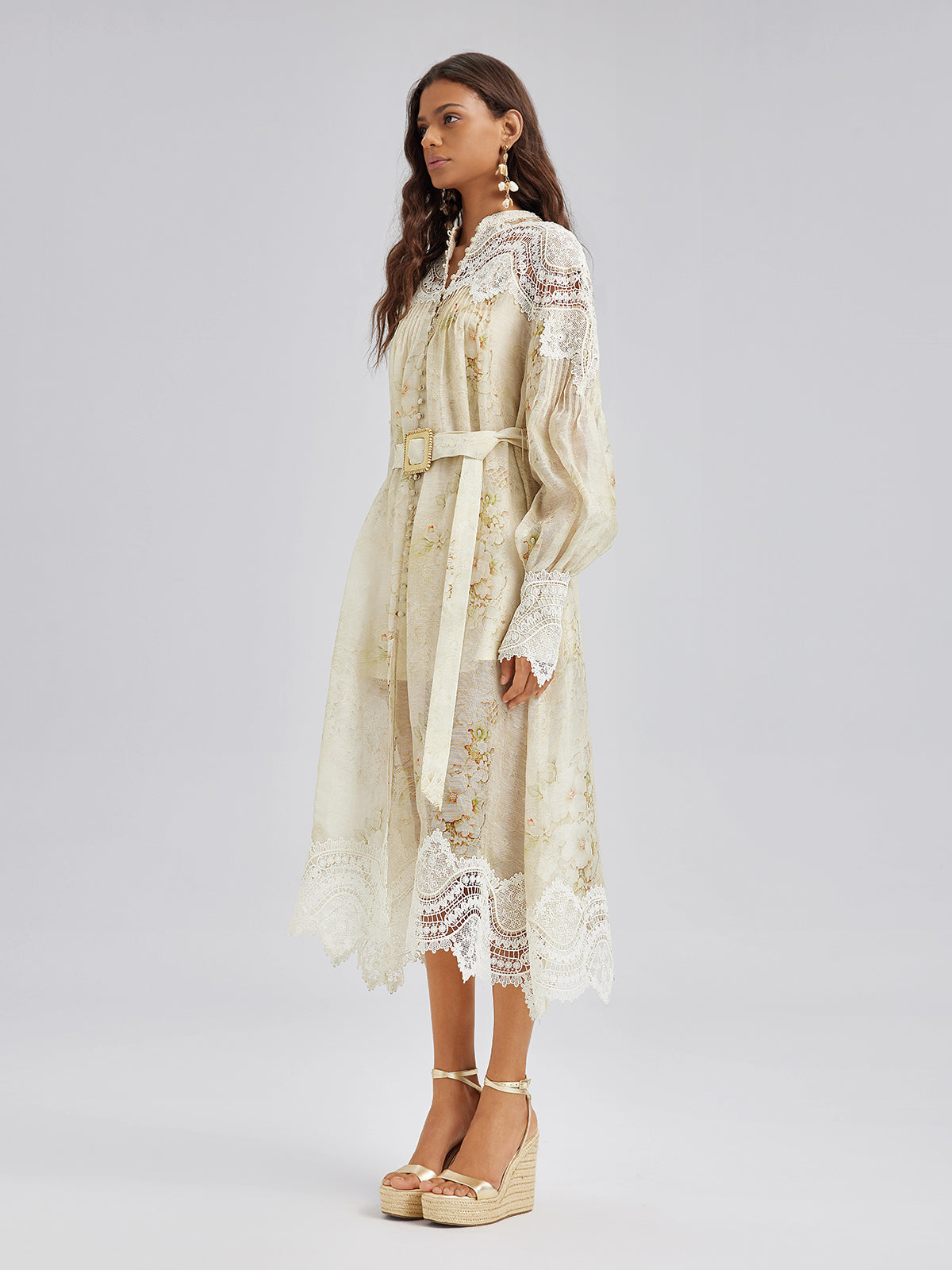 Final Sale | Silk-Linen Floral Lace Dress