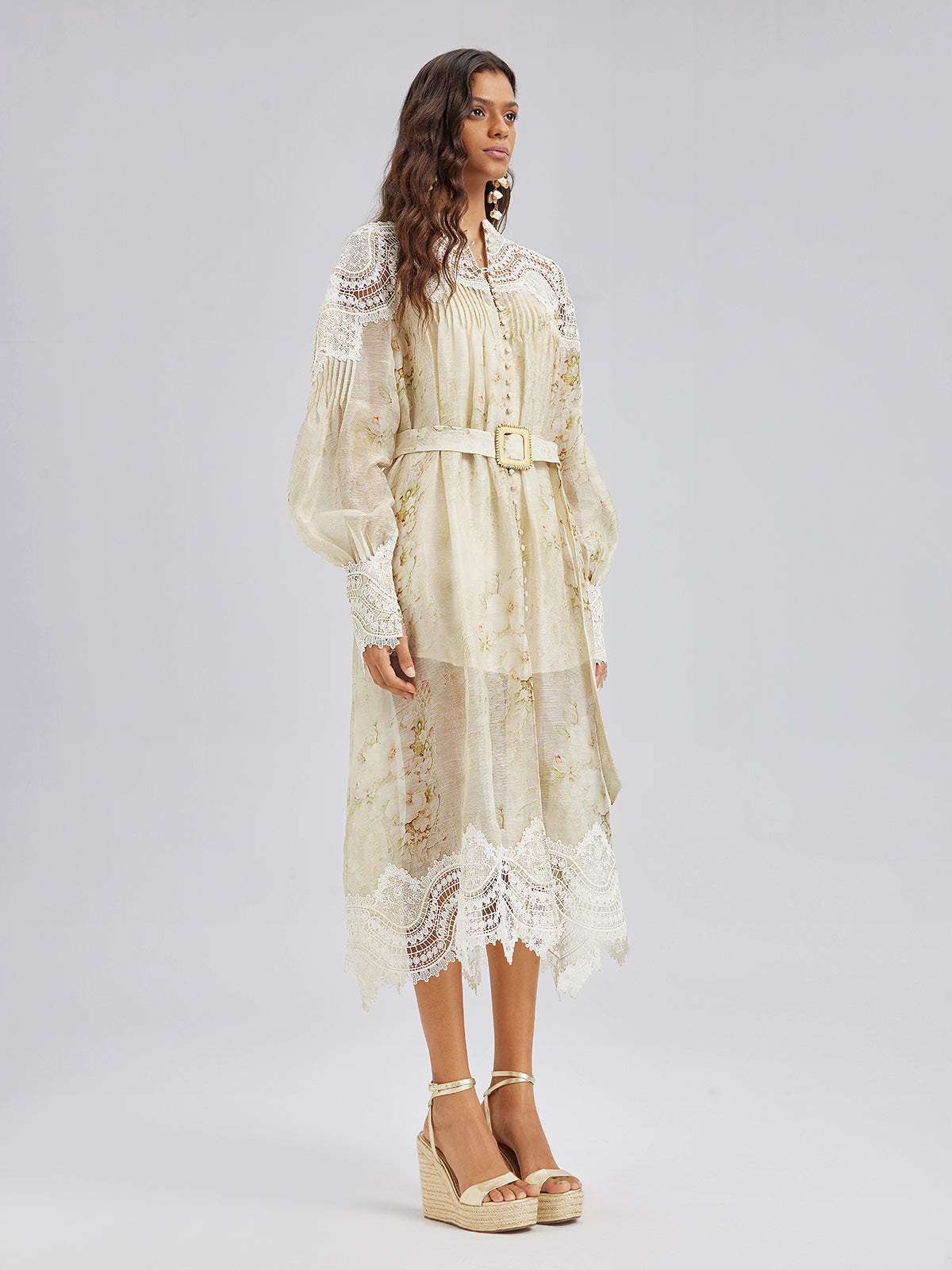 Final Sale | Silk-Linen Floral Lace Dress