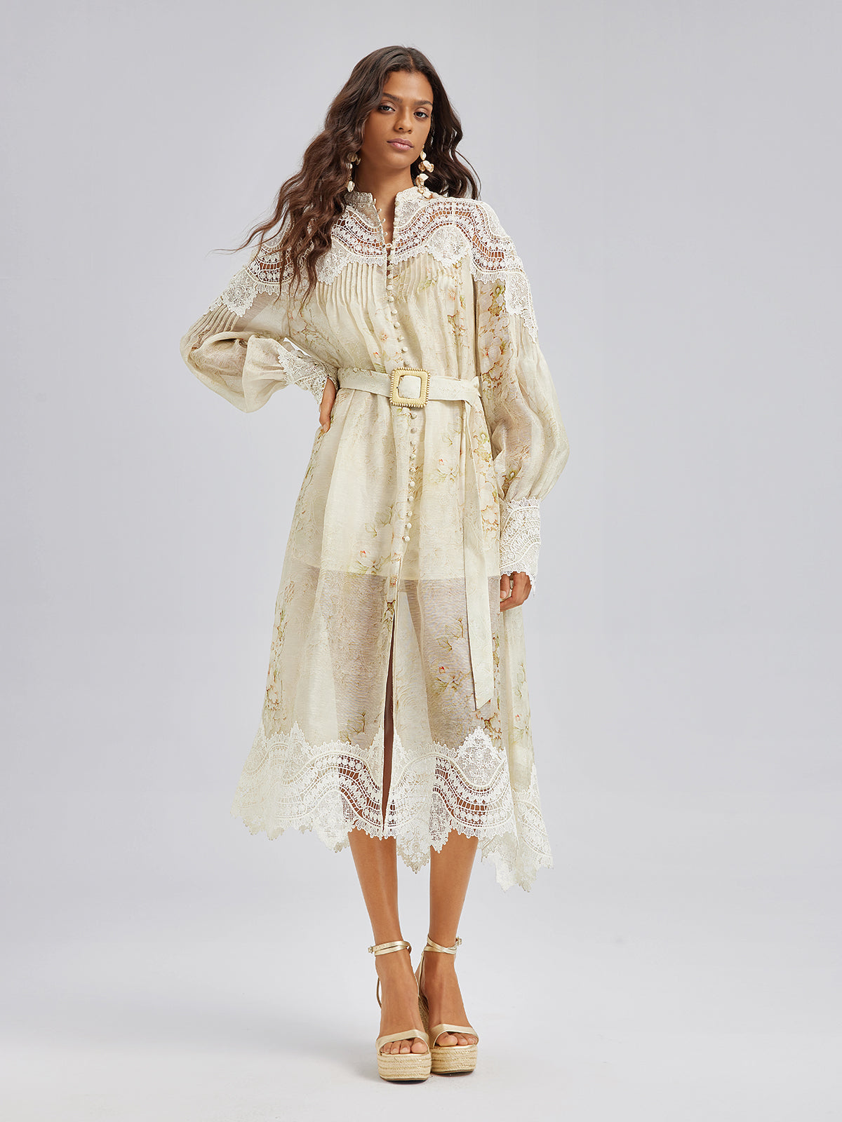 Final Sale | Silk-Linen Floral Lace Dress