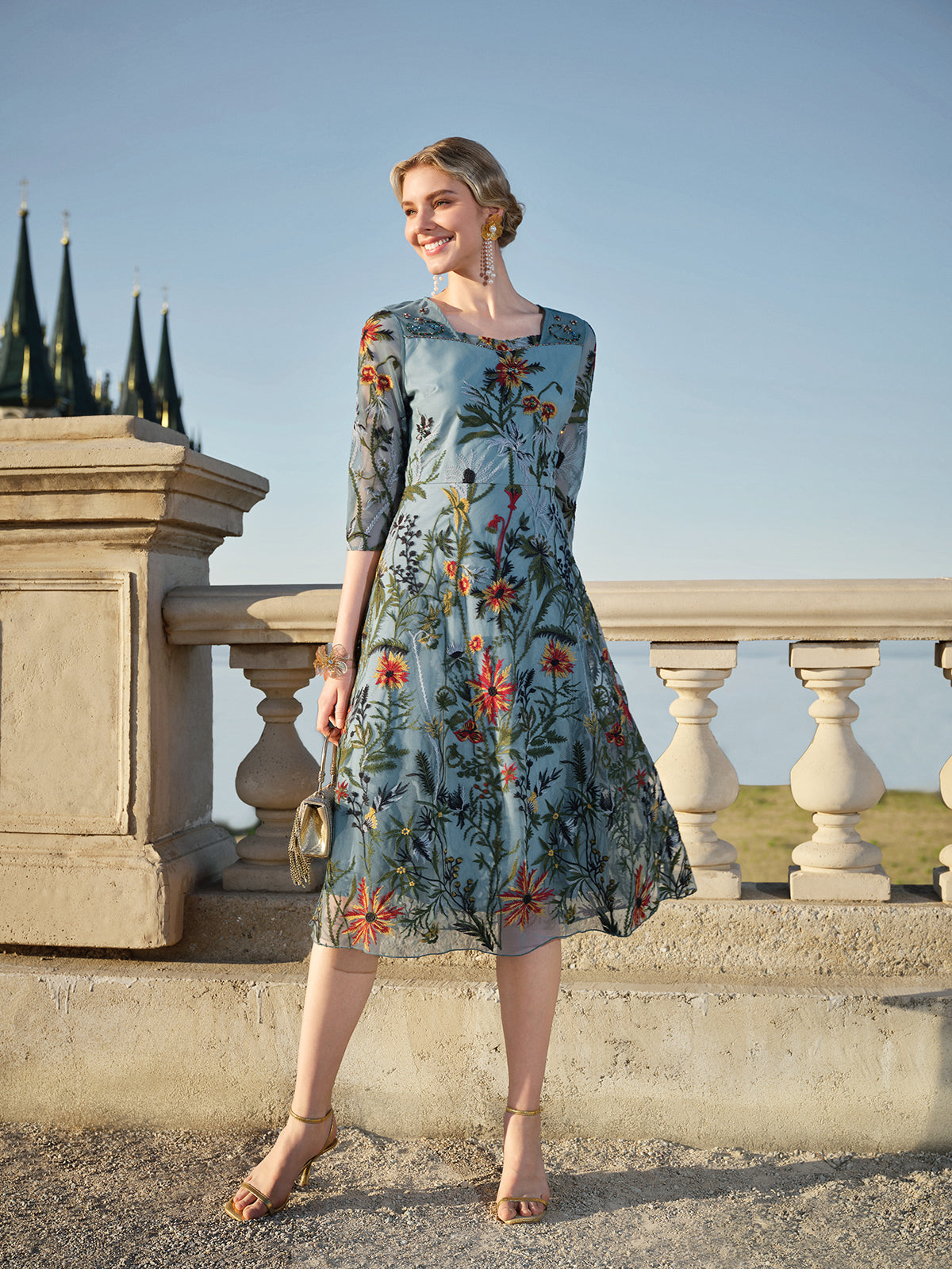 Hand-Beaded Floral Embroidered Dress