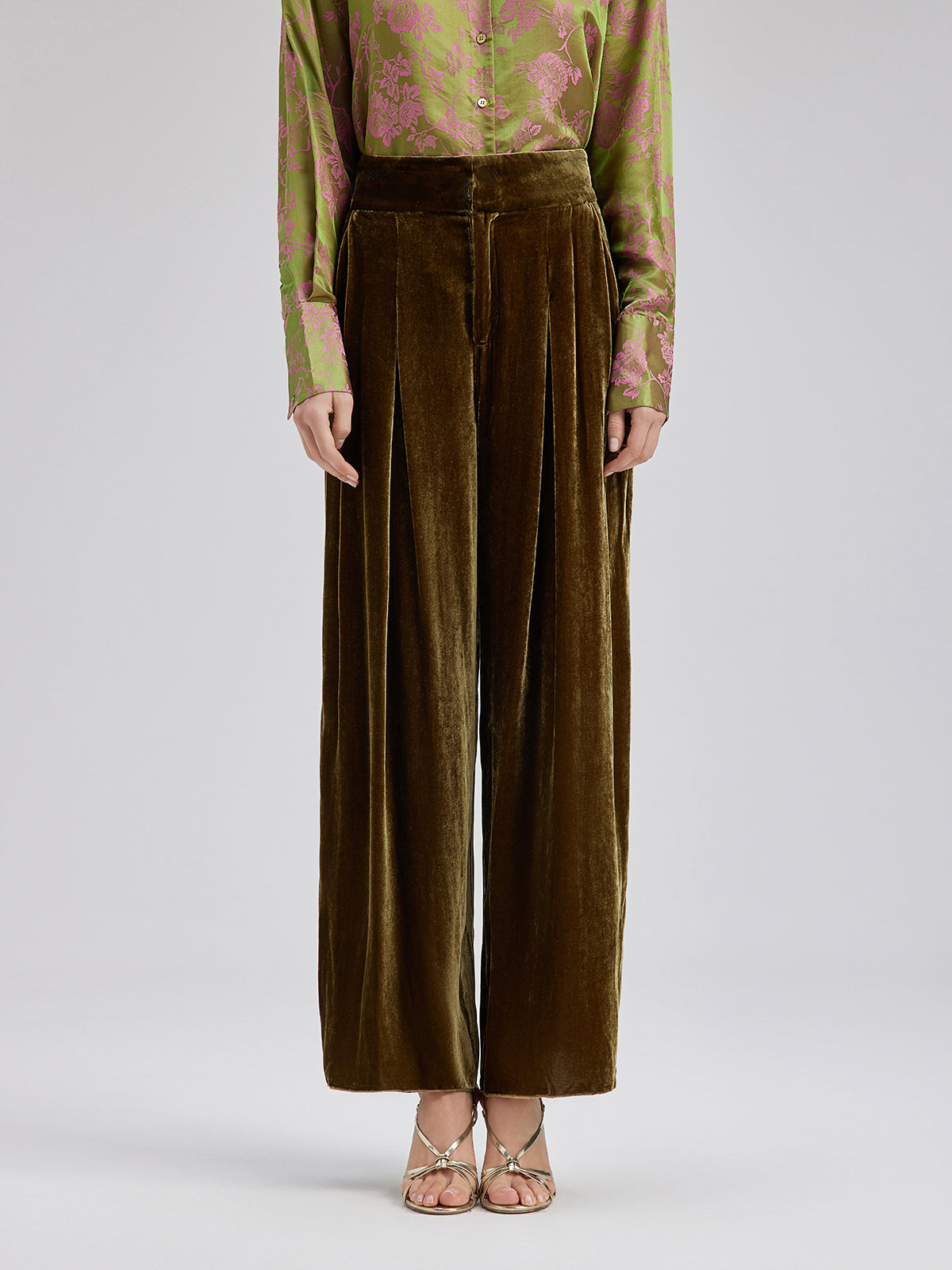 Final Sale | Gold Silk Velvet Wide-Leg Pants