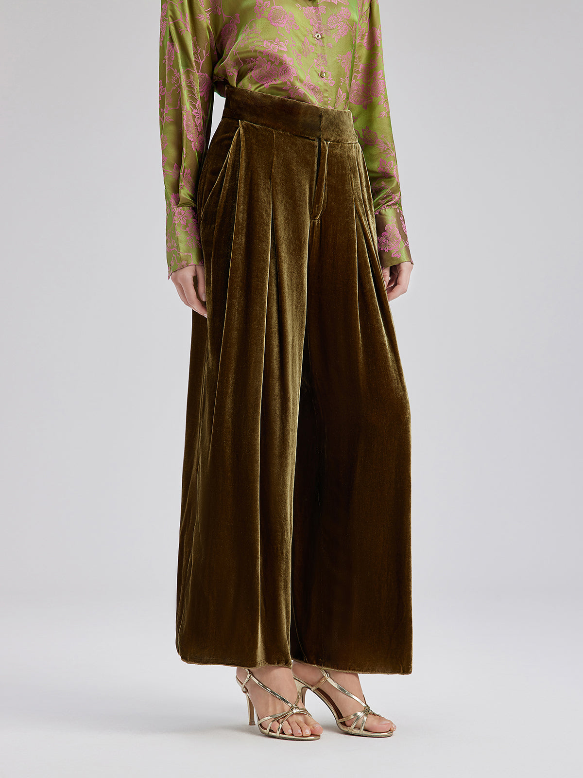 Final Sale | Gold Silk Velvet Wide-Leg Pants