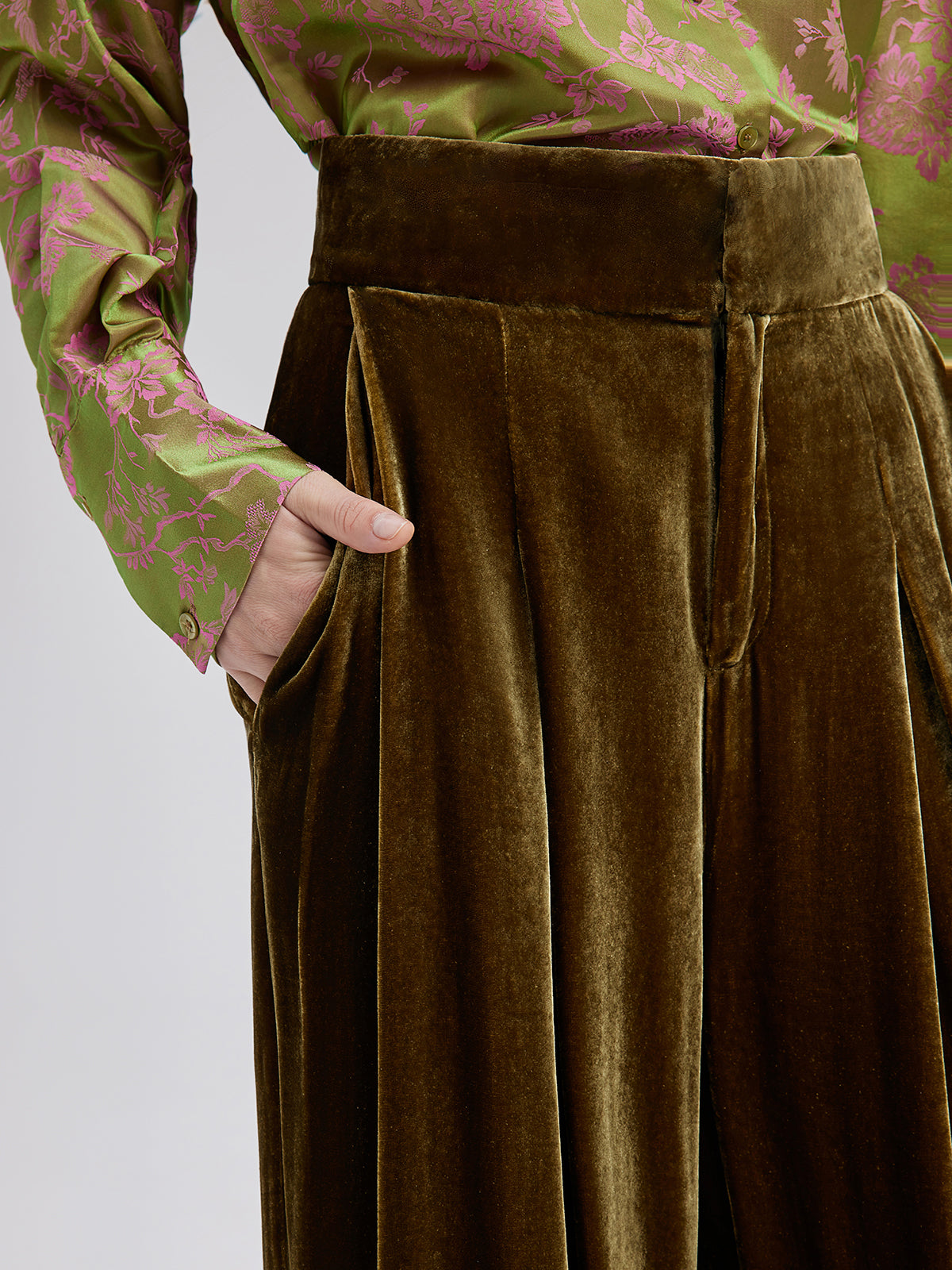 Final Sale | Gold Silk Velvet Wide-Leg Pants
