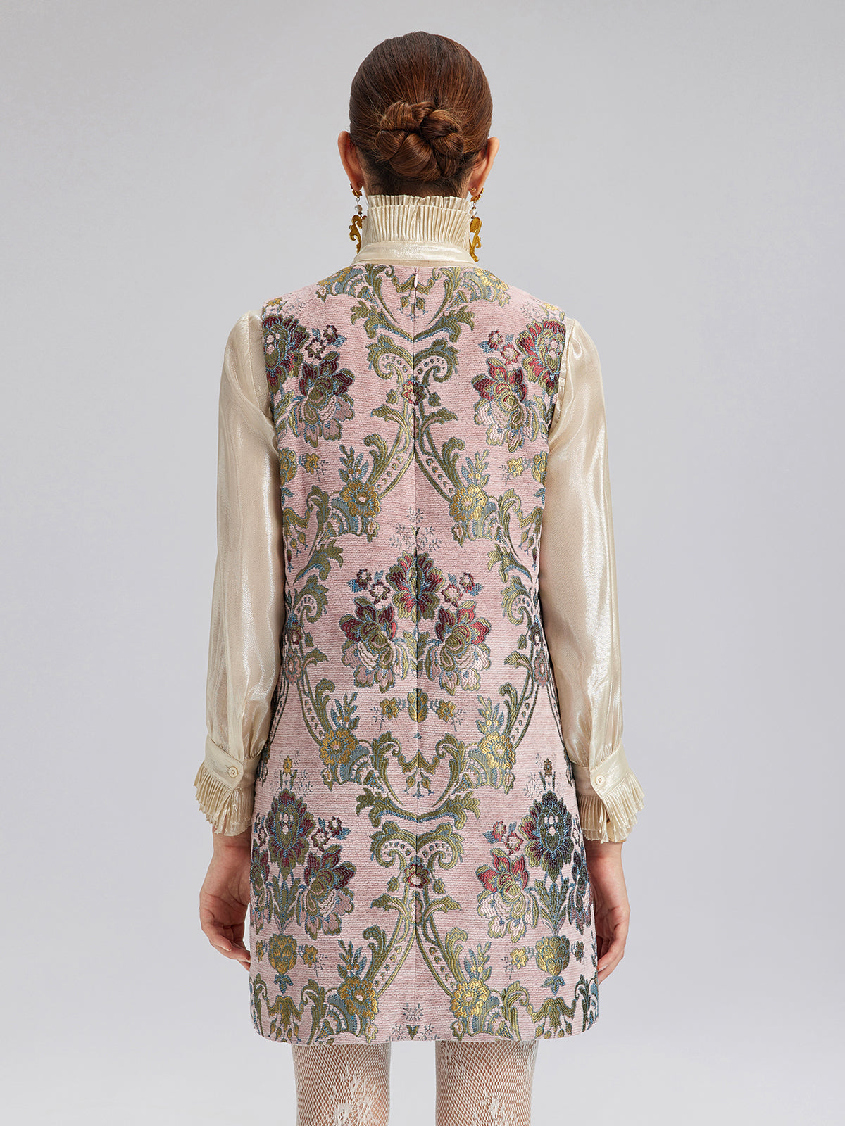 Hand-Beaded Embroidered Silk-Textured Dress