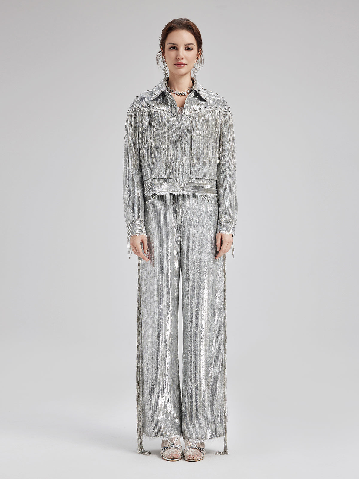 Final Sale | Sequin Lace Tassel Beaded Pants