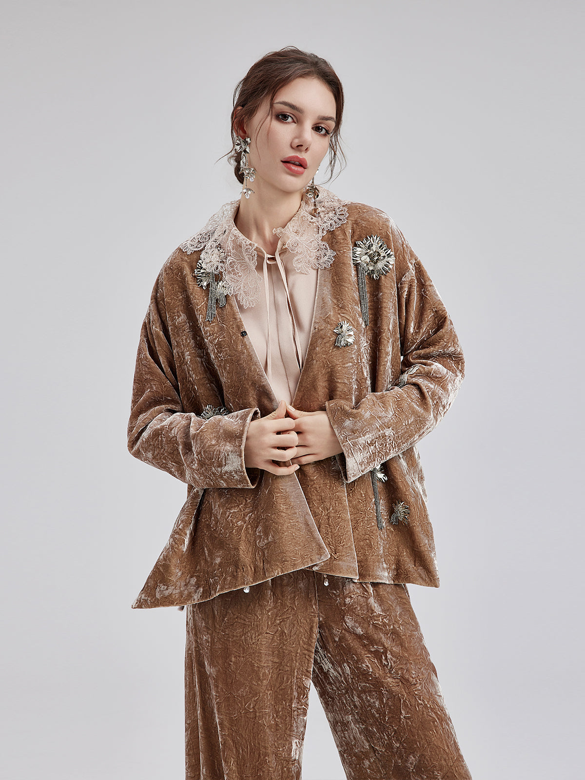 Final Sale | Silk Velvet Tassel Beaded Set