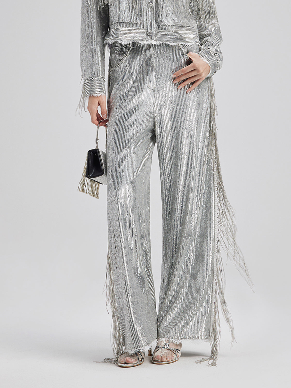 Final Sale | Sequin Lace Tassel Beaded Pants