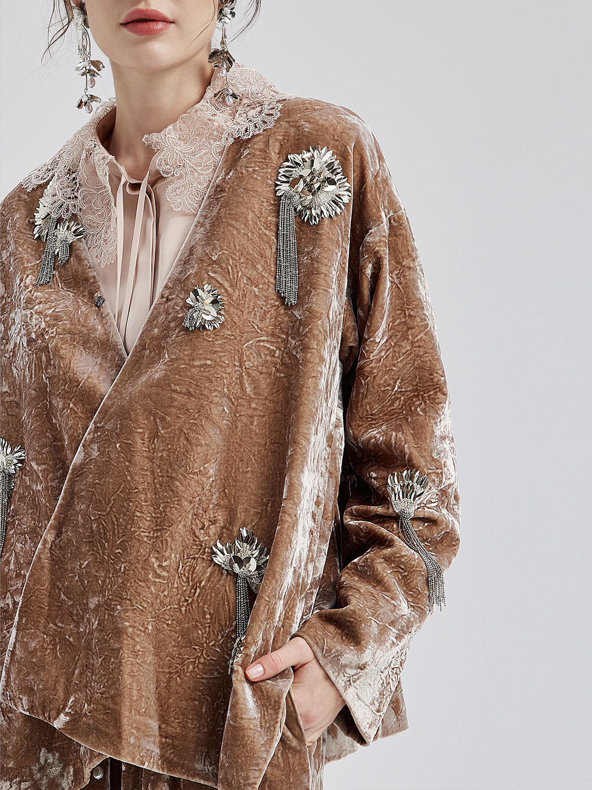 Final Sale | Silk Velvet Tassel Beaded Set
