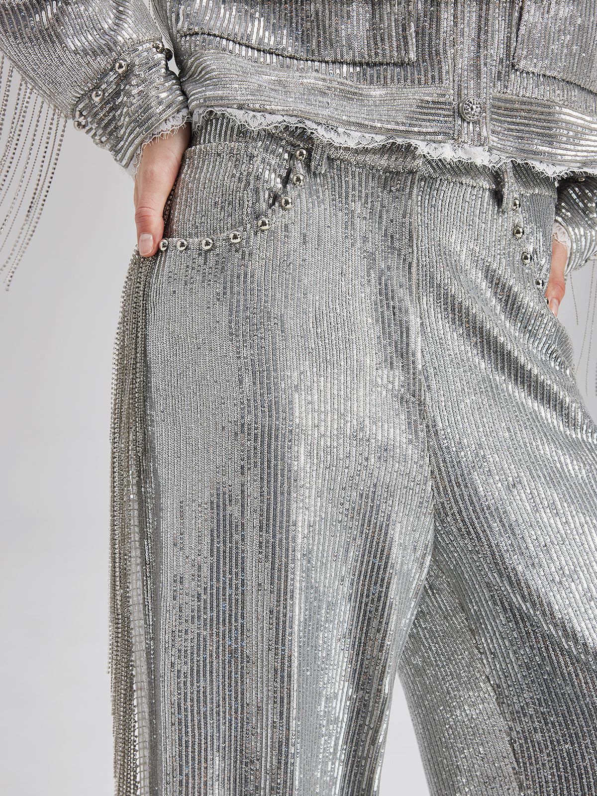 Final Sale | Sequin Lace Tassel Beaded Pants