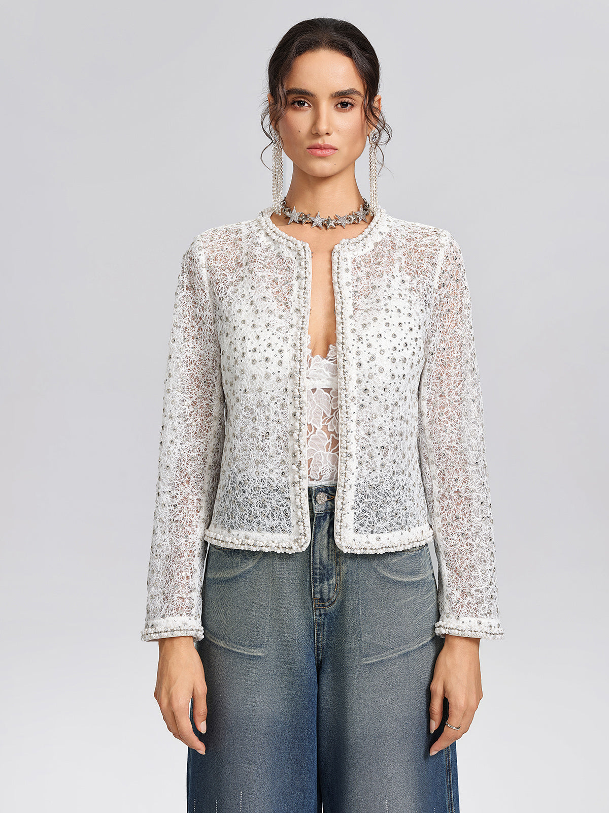 Sparkle Lace Beaded Trim Jacket