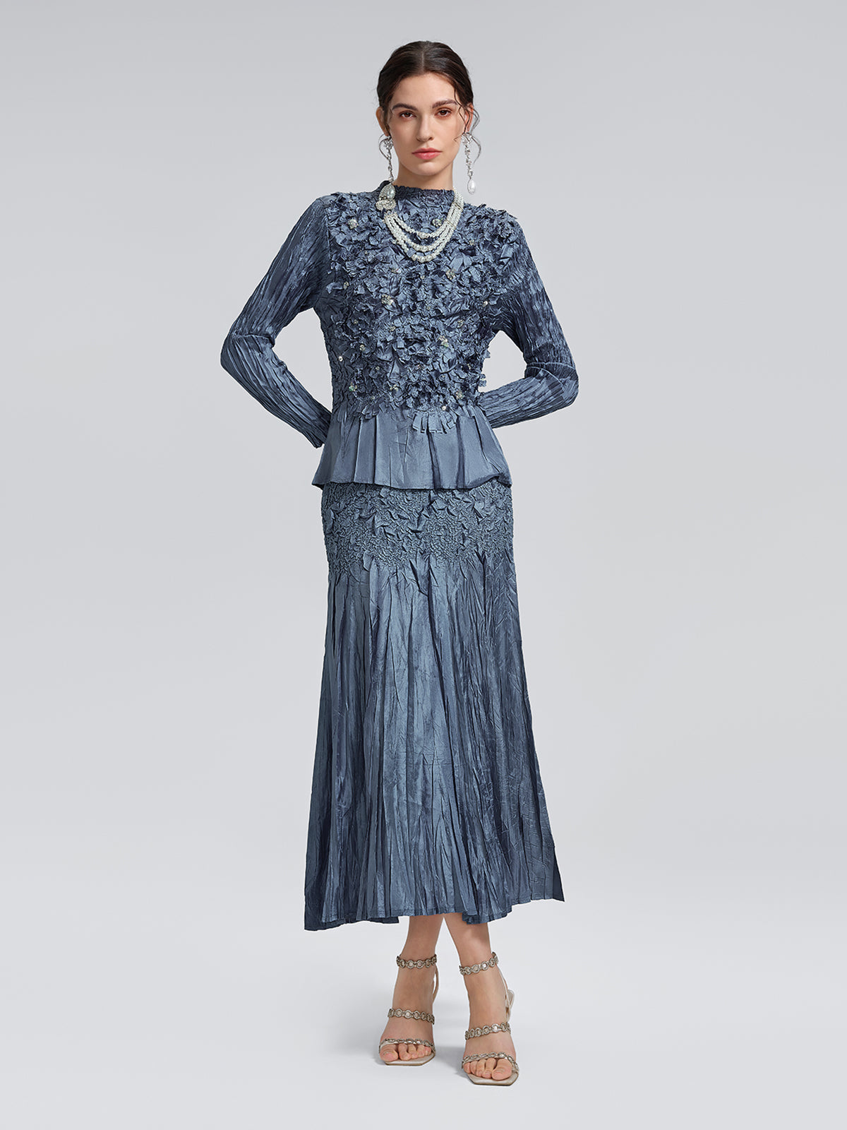 Contemporary garment with balanced proportions and smooth fabric