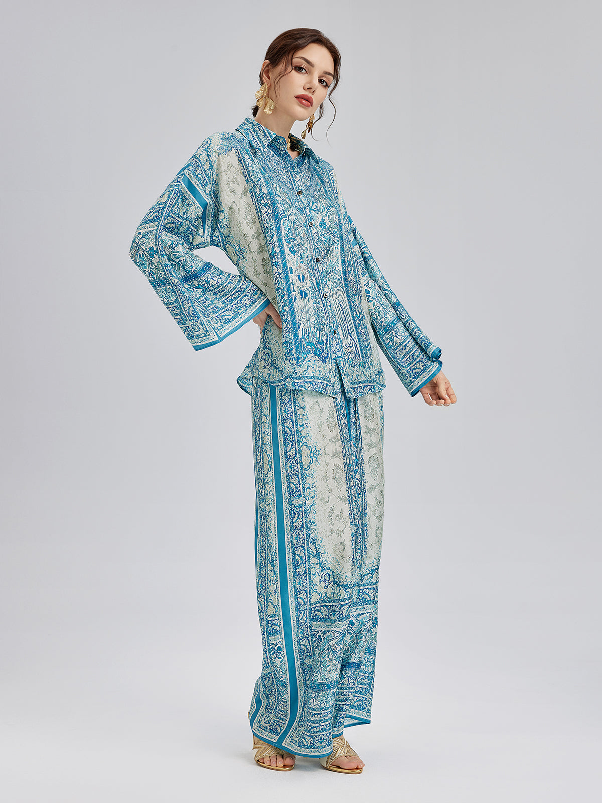 Final Sale | Baroque Printed Silk Lounge Set
