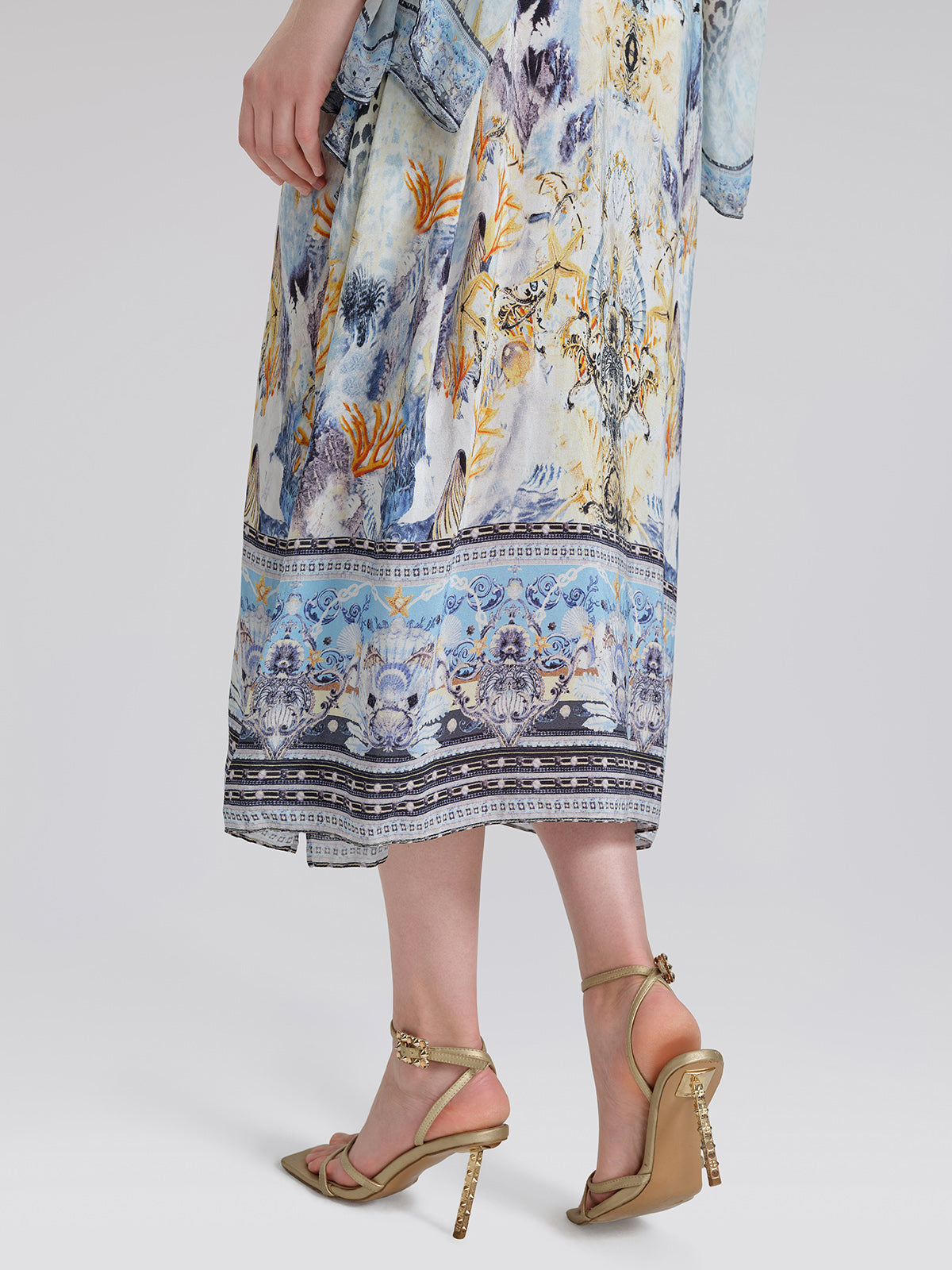 100% Silk Vintage Print Batwing Sleeve Dress(Waist Tie, Scrunchie & Headscarf Included)