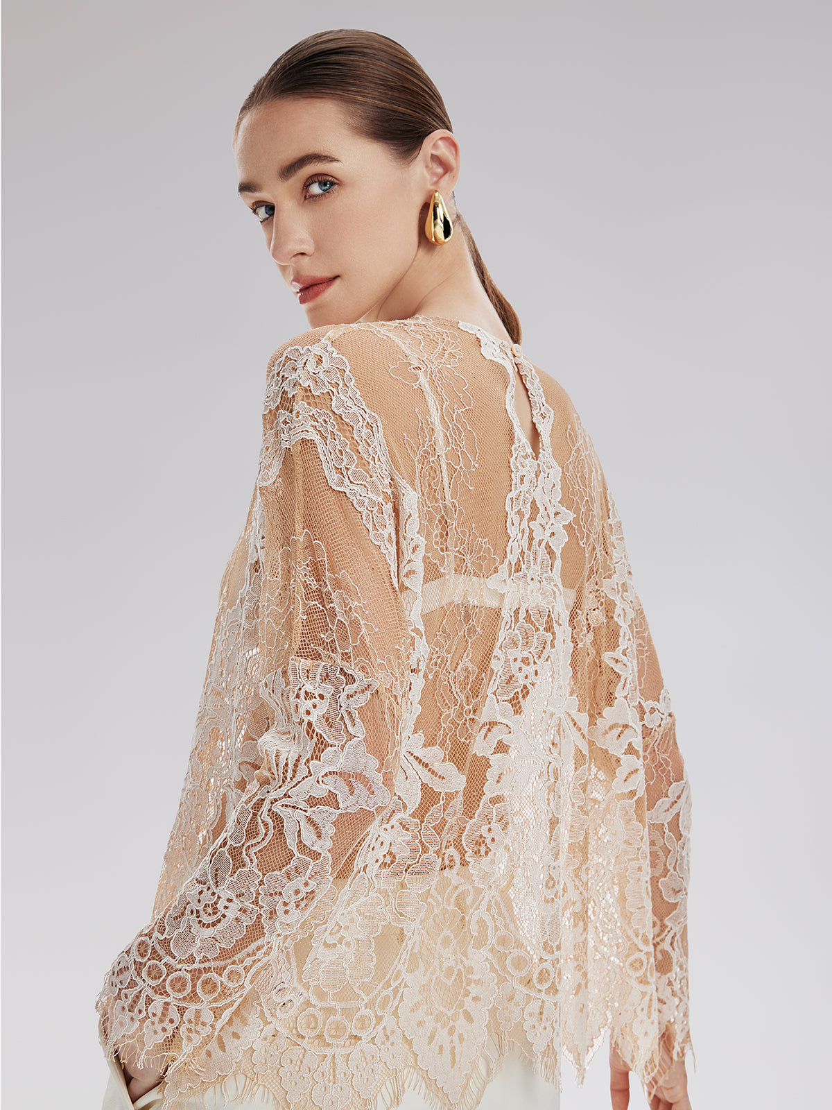 Lace Embroidered Mesh Top