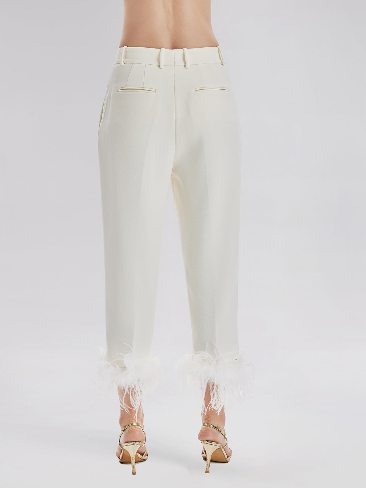 High-Waist Feather Trim Pants