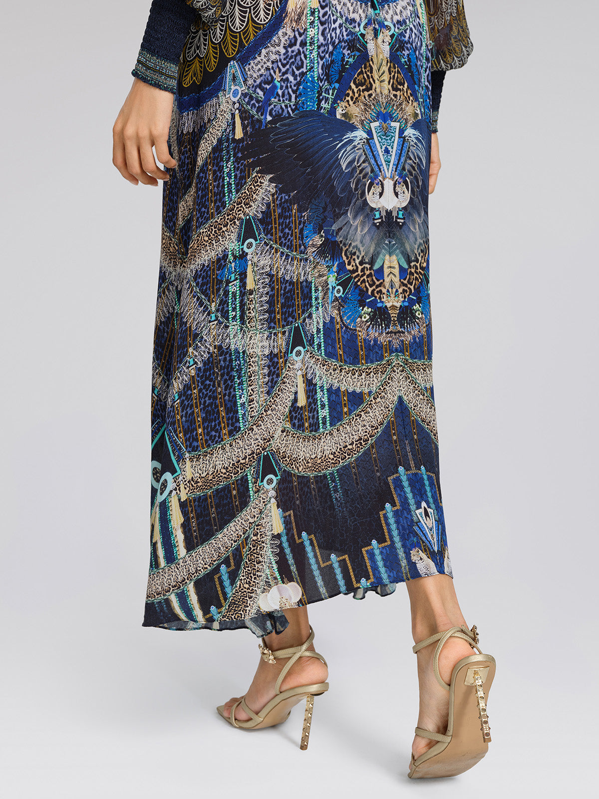 100% Silk Peacock Leopard Print Beaded Dress