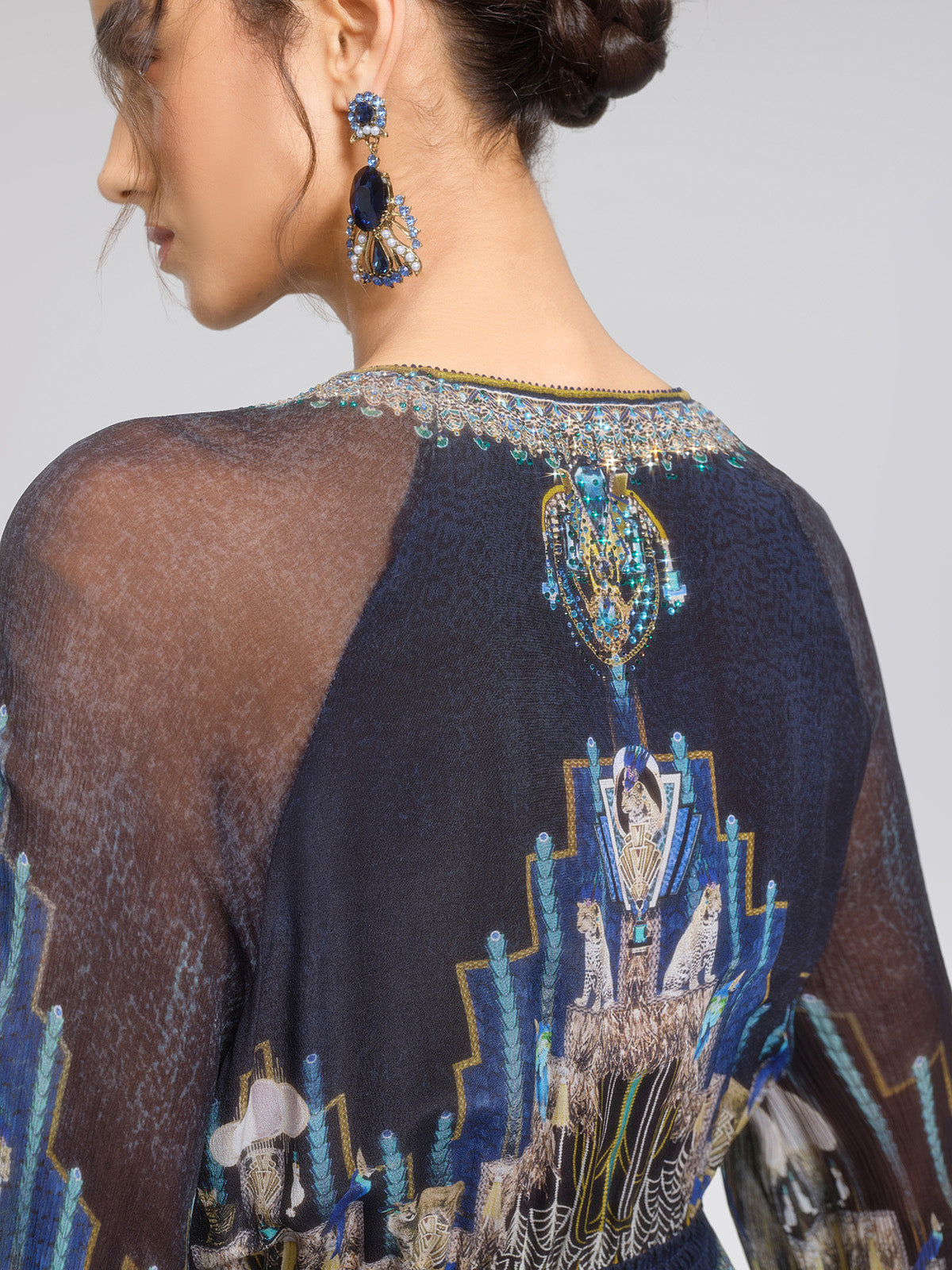 100% Silk Peacock Leopard Print Beaded Dress