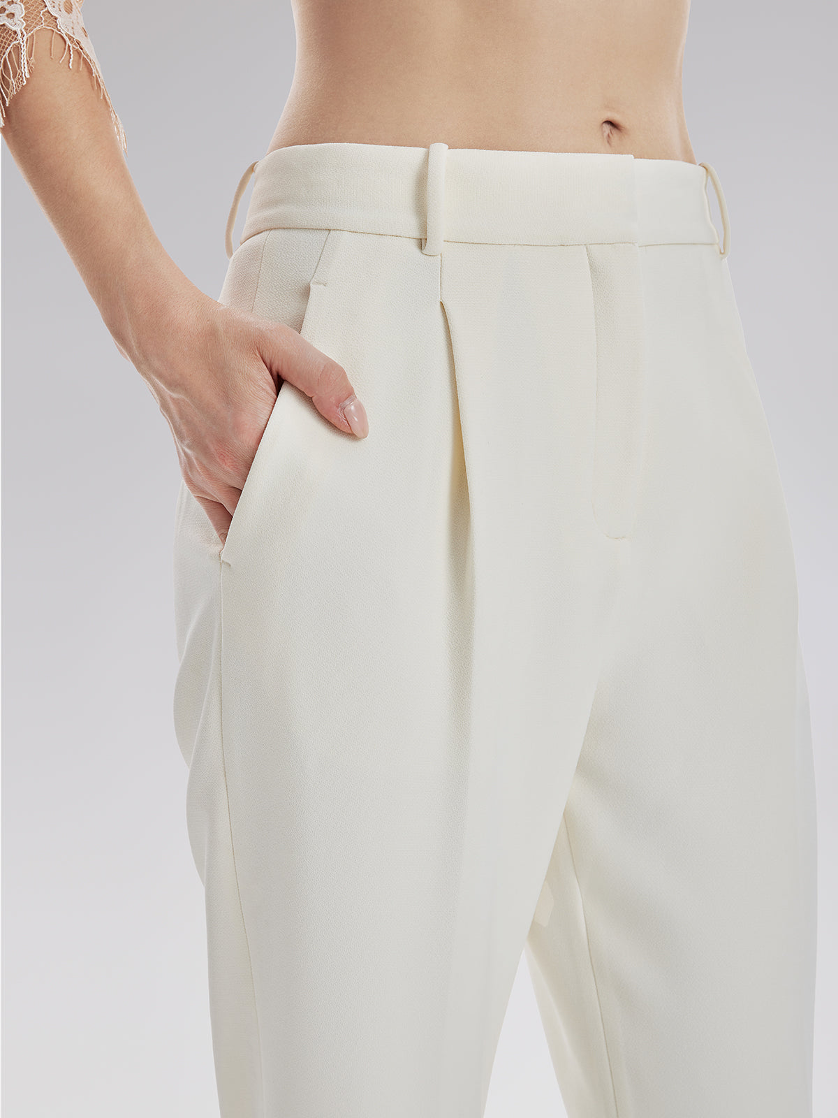 Final Sale | High-Waist Feather Trim Pants
