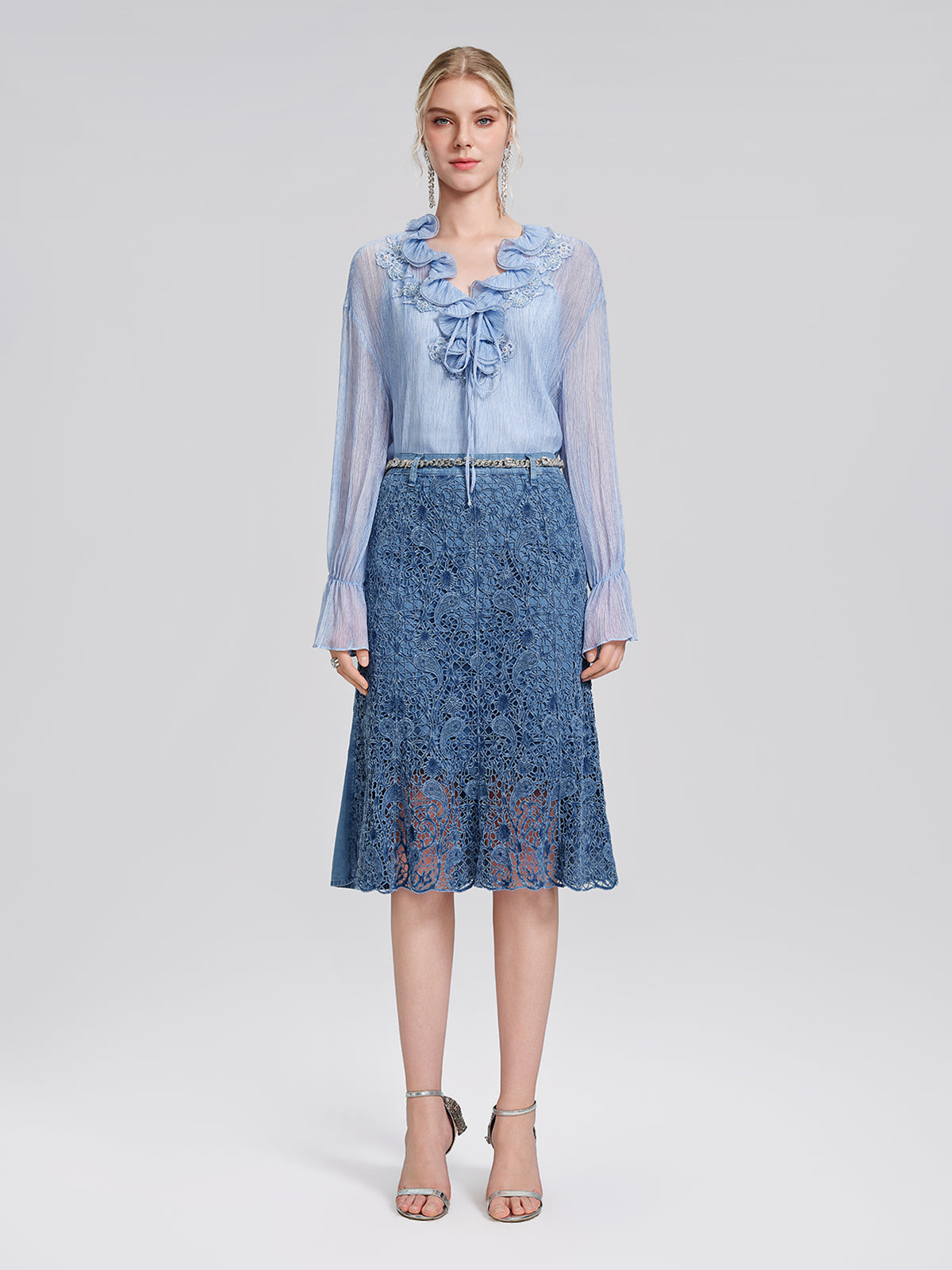 Paisley Embroidered Lace Cutout Mermaid Skirt