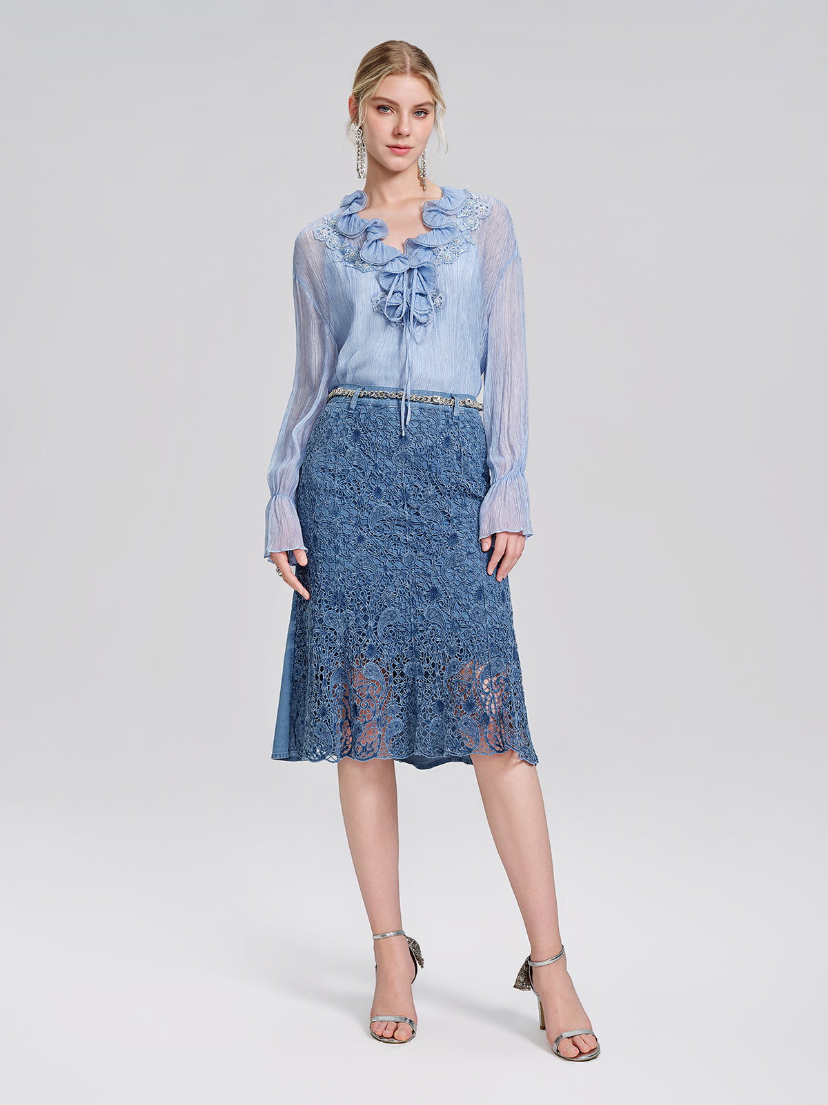 Paisley Embroidered Lace Cutout Mermaid Skirt