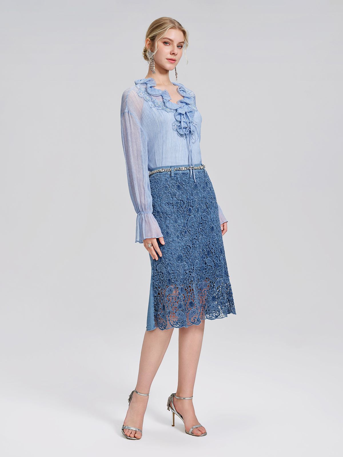 Paisley Embroidered Lace Cutout Mermaid Skirt