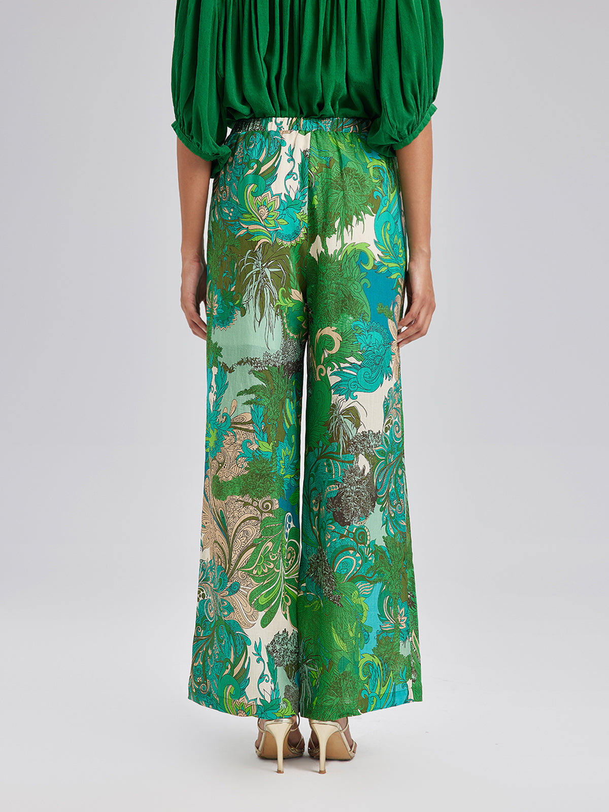 Elastic Waist Floral Printed Ramie Pants