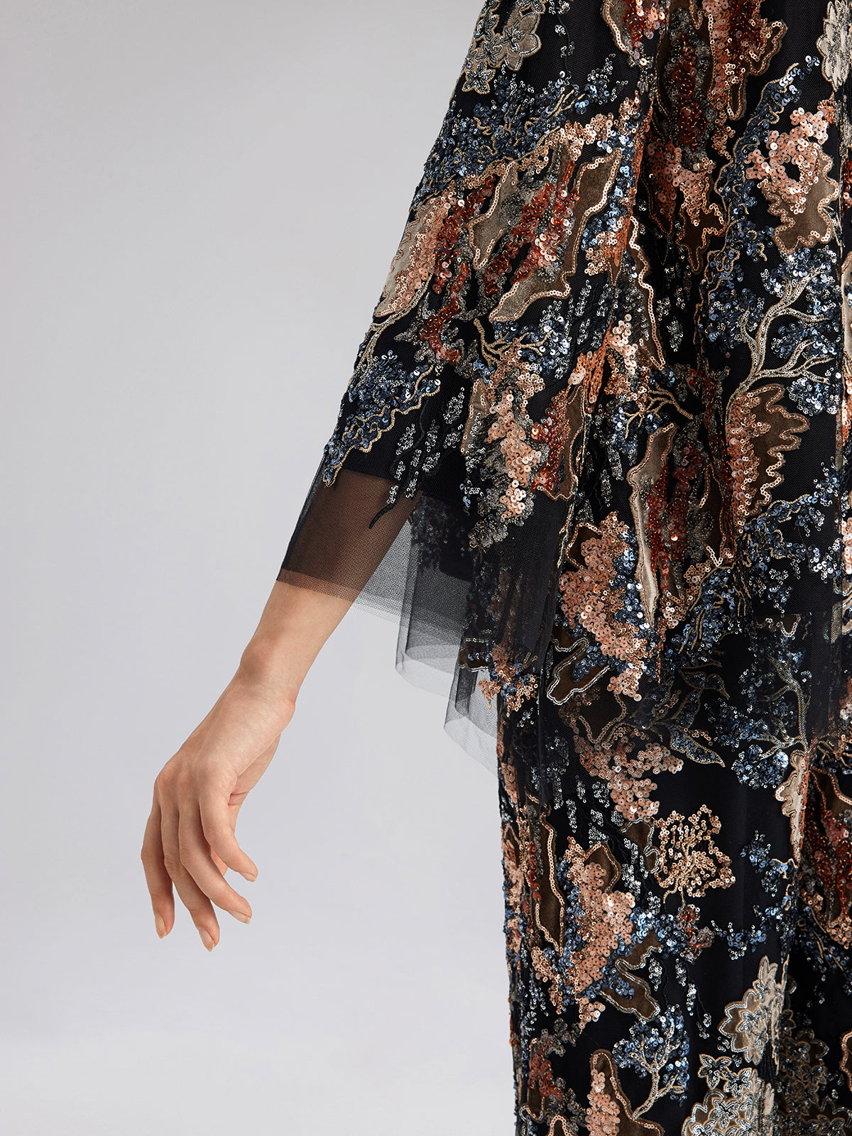 Sequin Vine Embroidered Tie-Neck Jacket