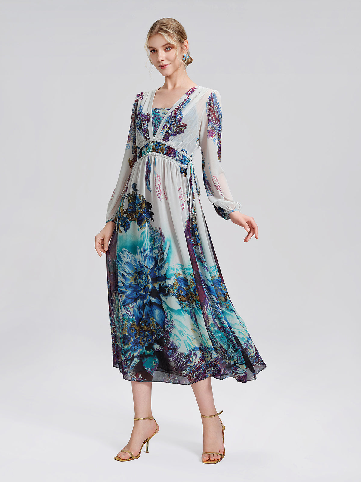 Ink Print Silk Chiffon Dress (Slip Dress Included)