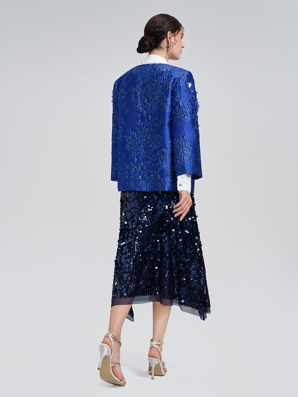 Royal Blue Hand-Beaded Jacquard Jacket