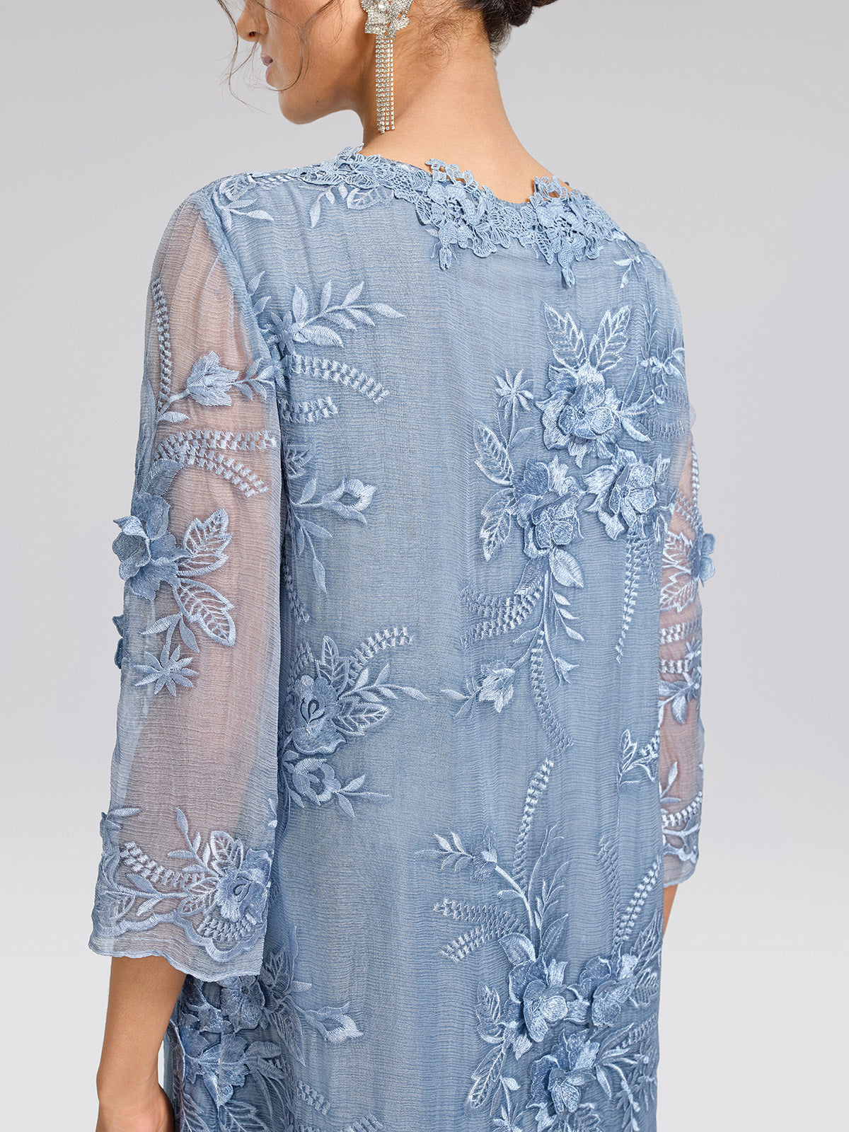 Silk Leaf Embroidery Floral Dress