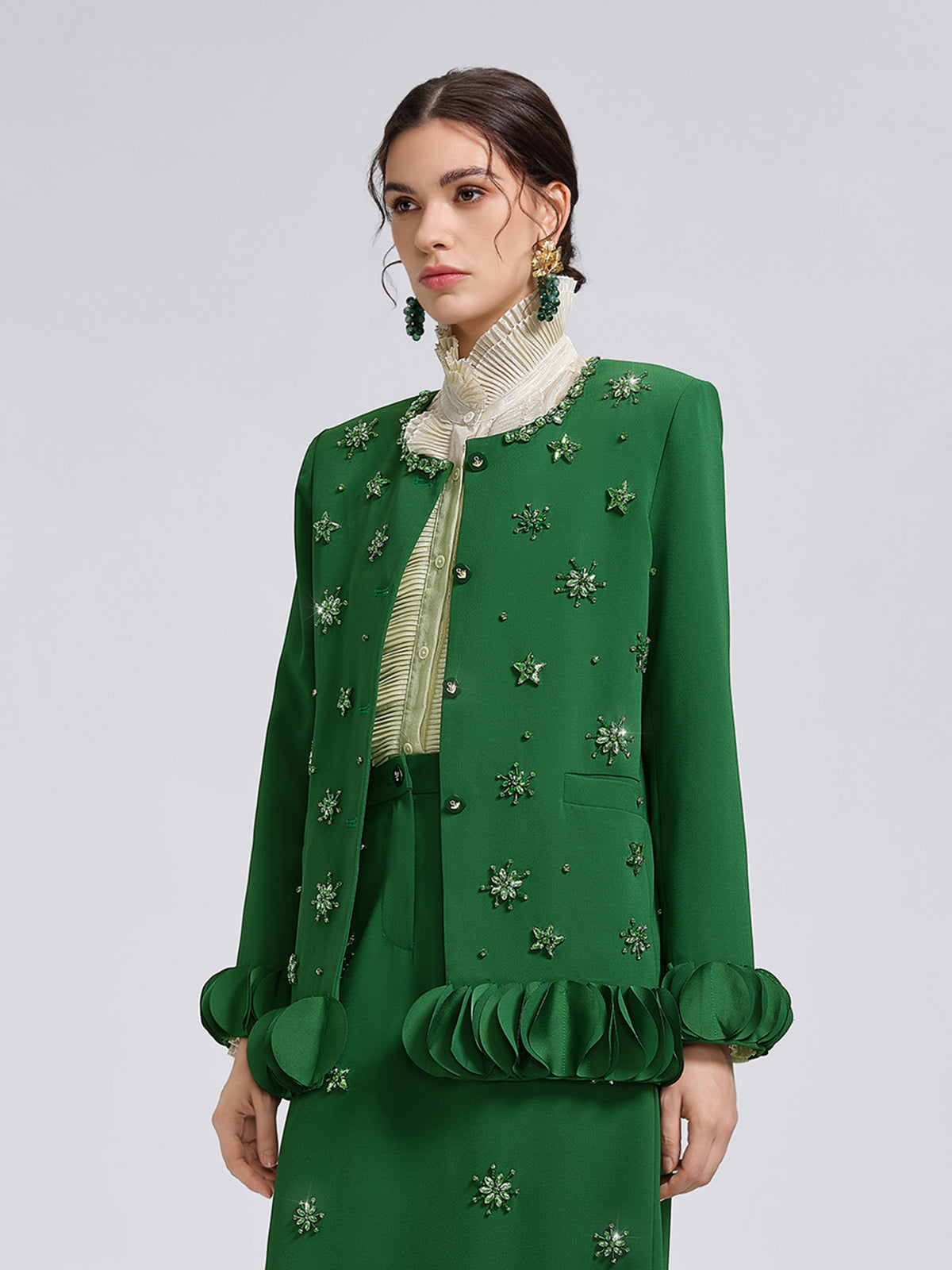 Final Sale | Hand-Beaded Floral Trim Jacket