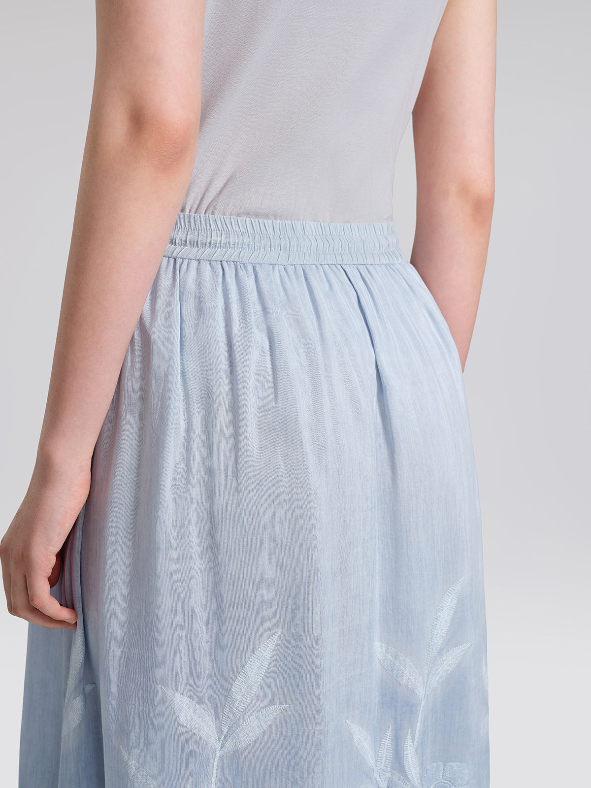 Silk Cotton Embroidered Lace Trim Panel Skirt