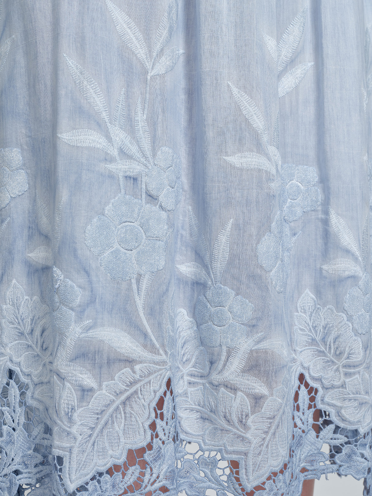 Silk Cotton Embroidered Lace Trim Panel Skirt