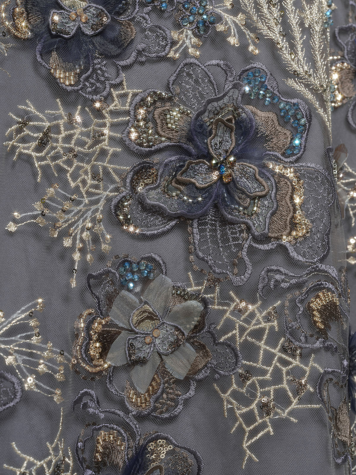 Gold Thread Embroidered Mesh Dress