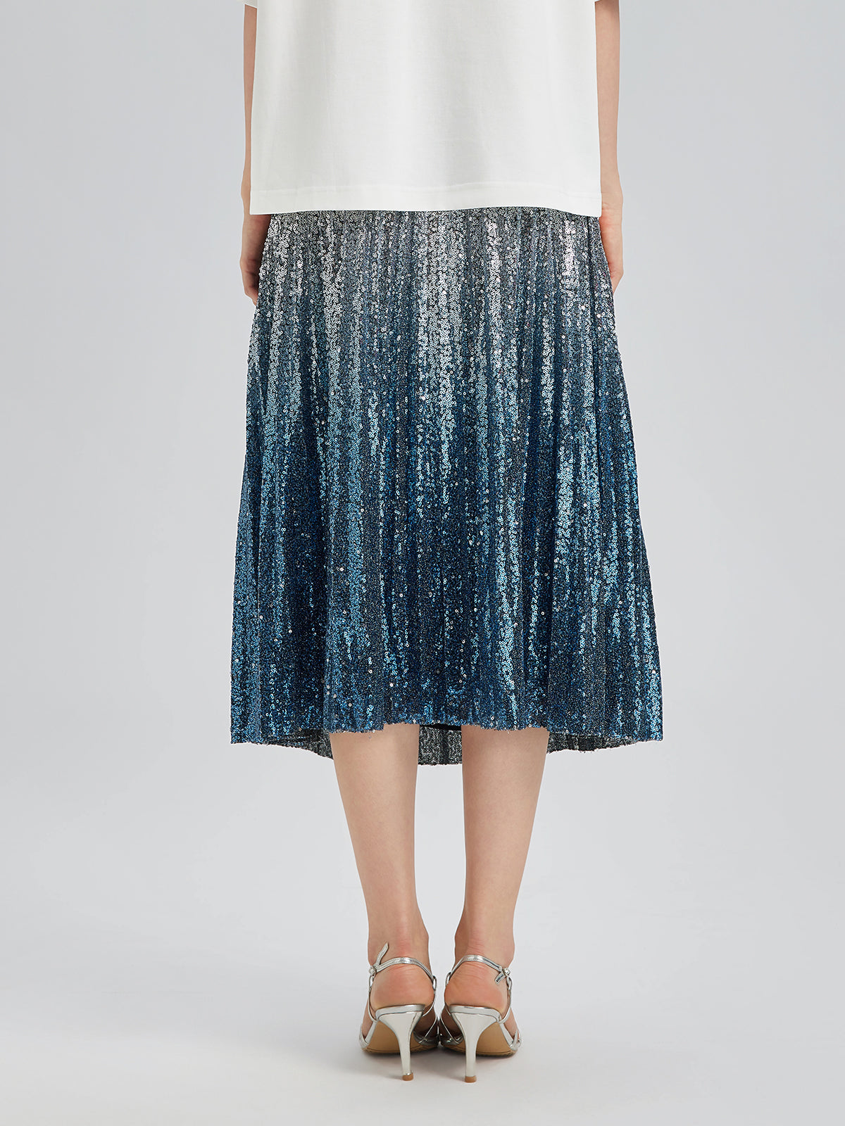 Ombre Sequin Pleated Midi Skirt