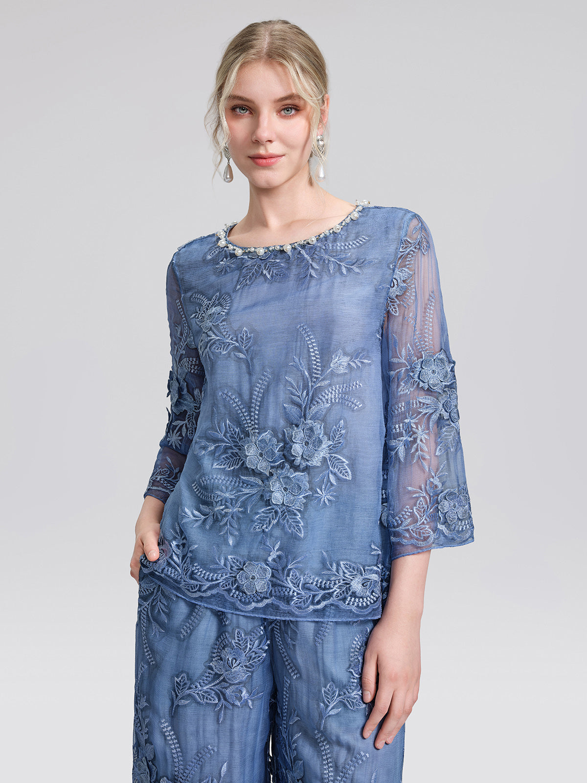 Mulberry Silk Embroidered Beaded Blouse