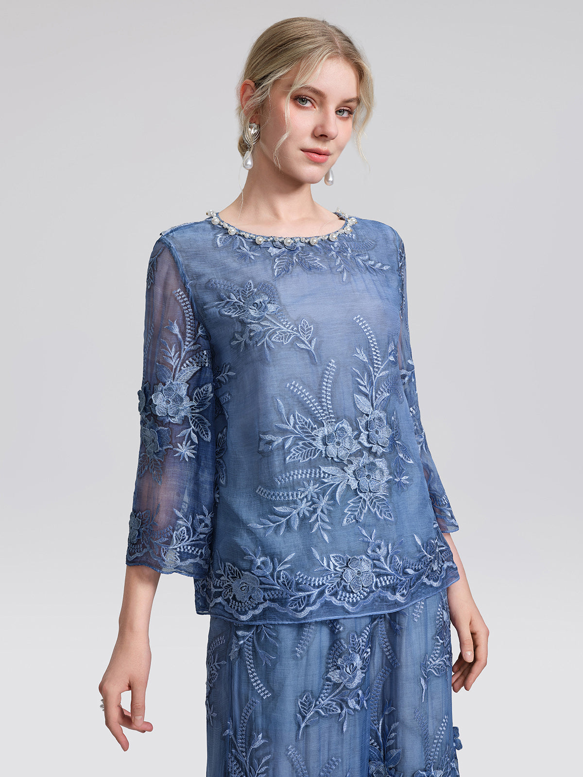 Mulberry Silk Embroidered Beaded Blouse