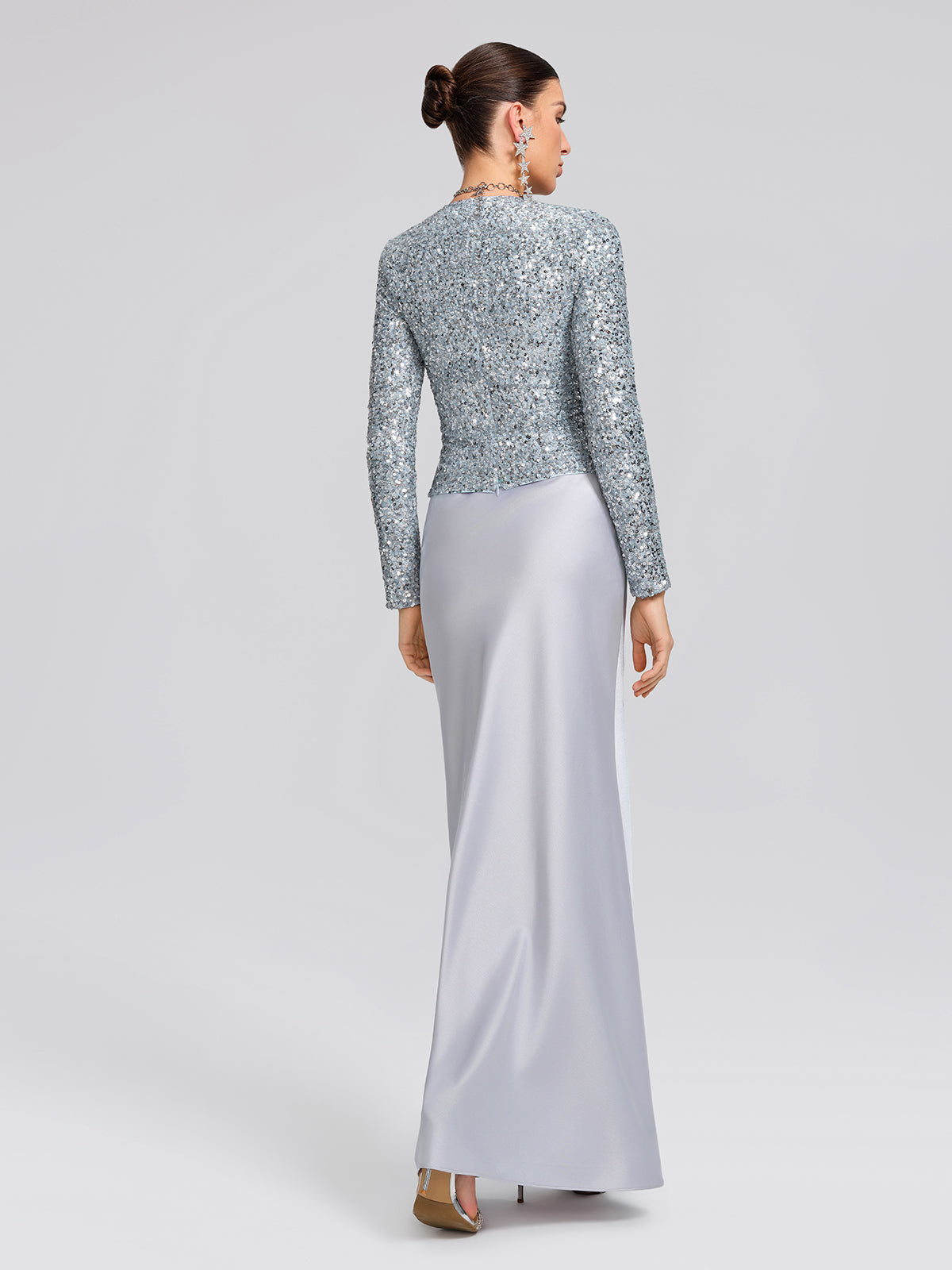Draped V-Neck Sequin Sculpted Top
