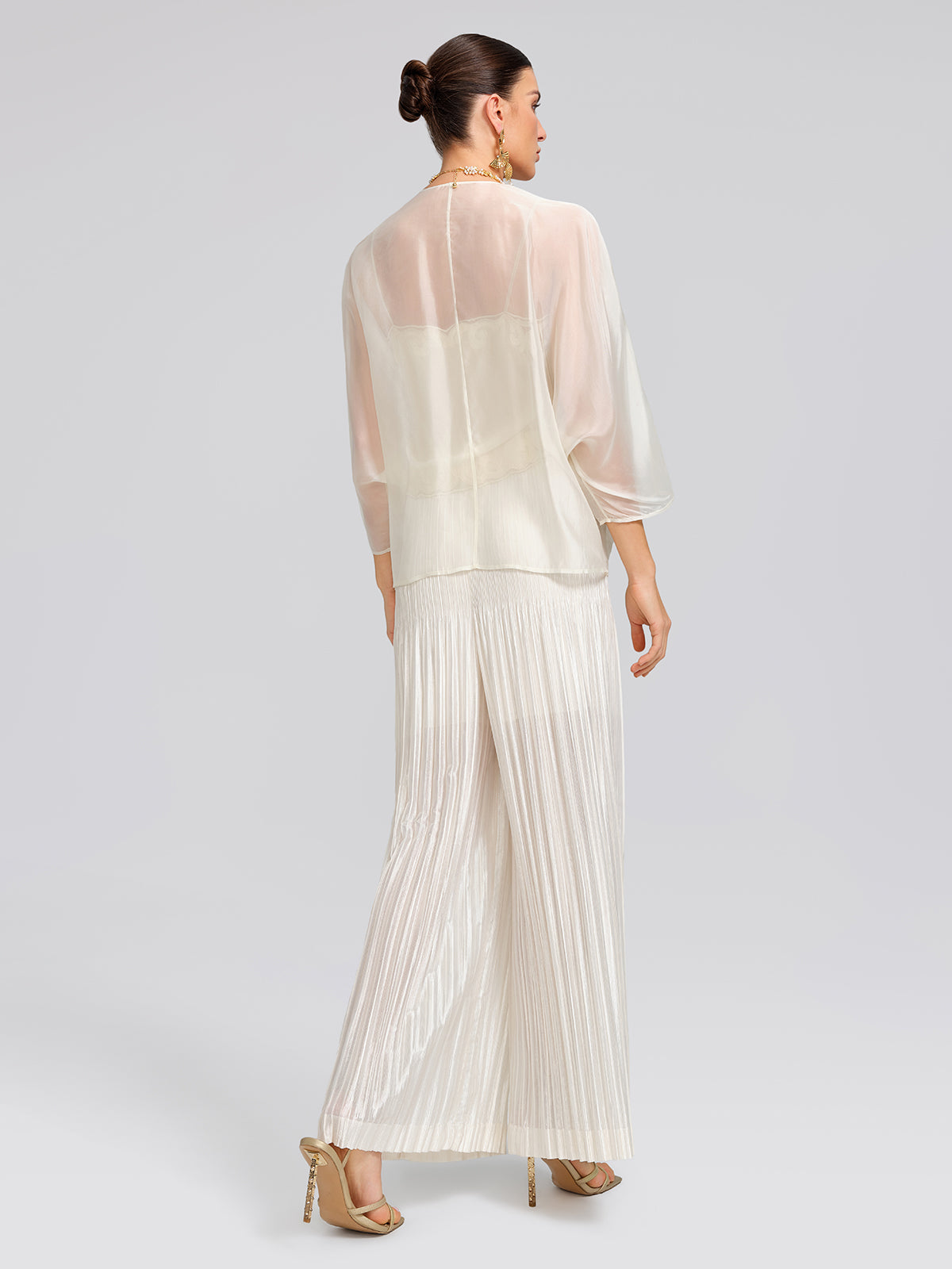 Embroidered Beaded Organza Batwing Shawl