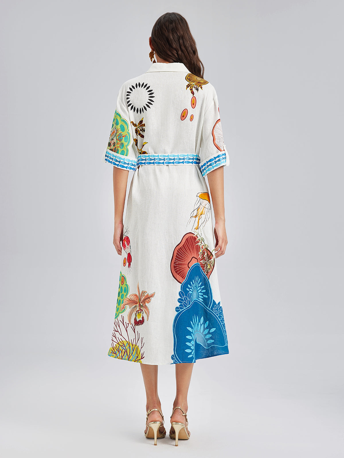 Breathable Natural Linen Printed Dress