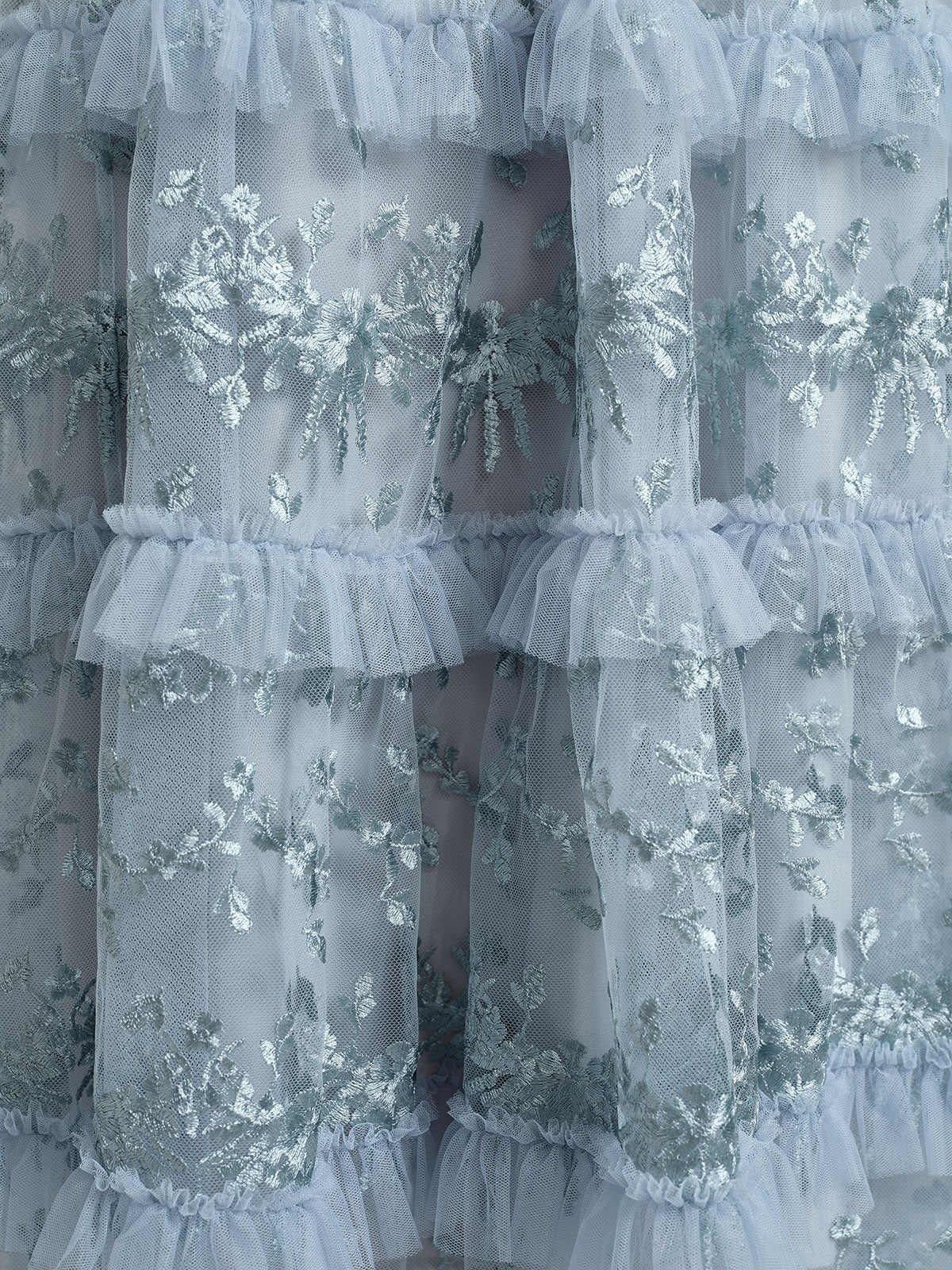 Embroidered Mesh Ruffle Lantern Sleeve Dress