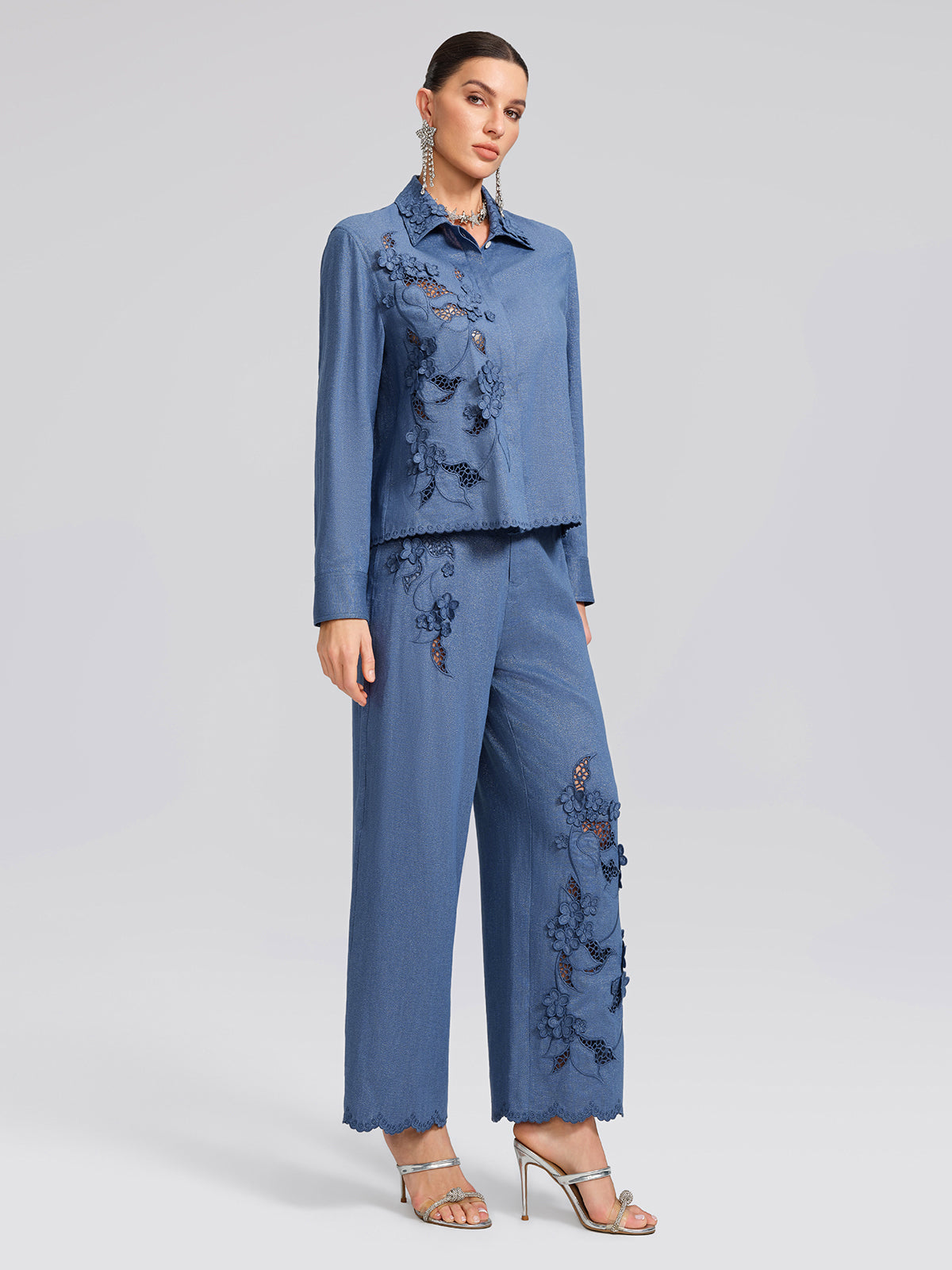 Art Cutout Floral Embroidered Linen Pants