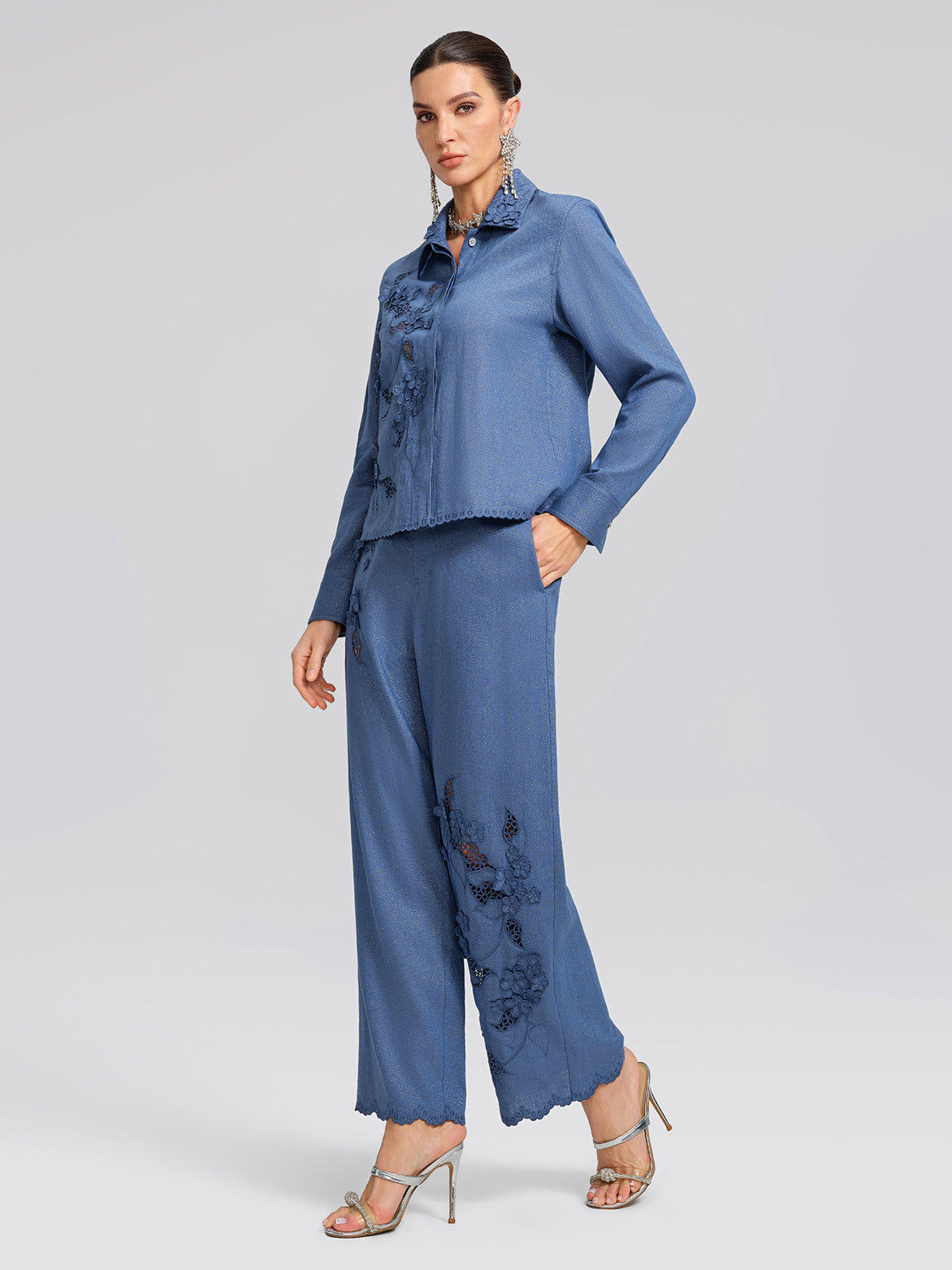 Art Cutout Floral Embroidered Linen Pants