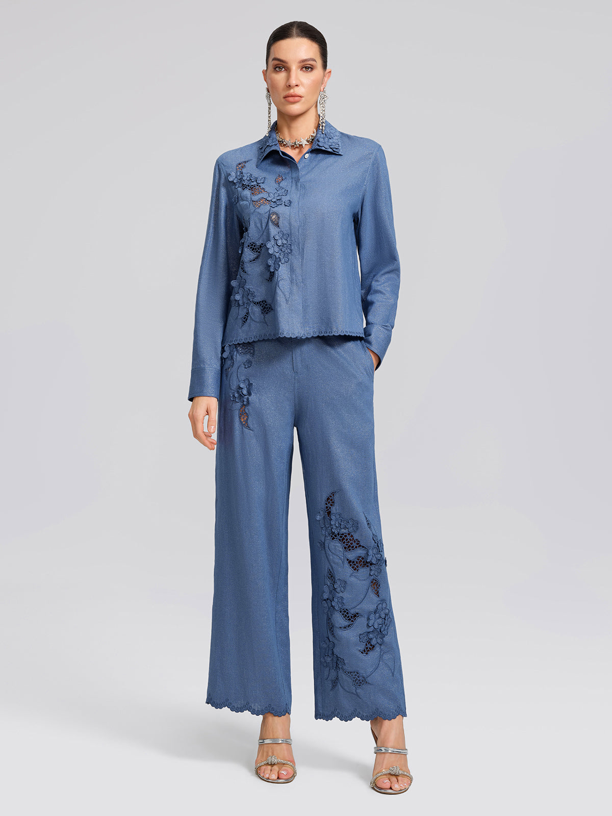 Art Cutout Floral Embroidered Linen Shirt