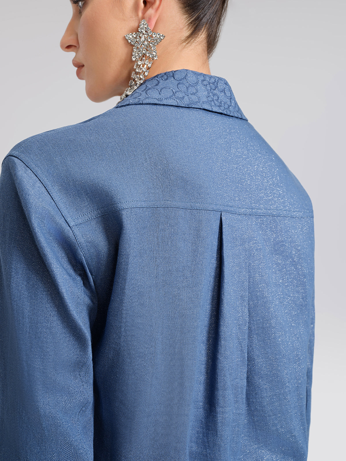 Art Cutout Floral Embroidered Linen Shirt