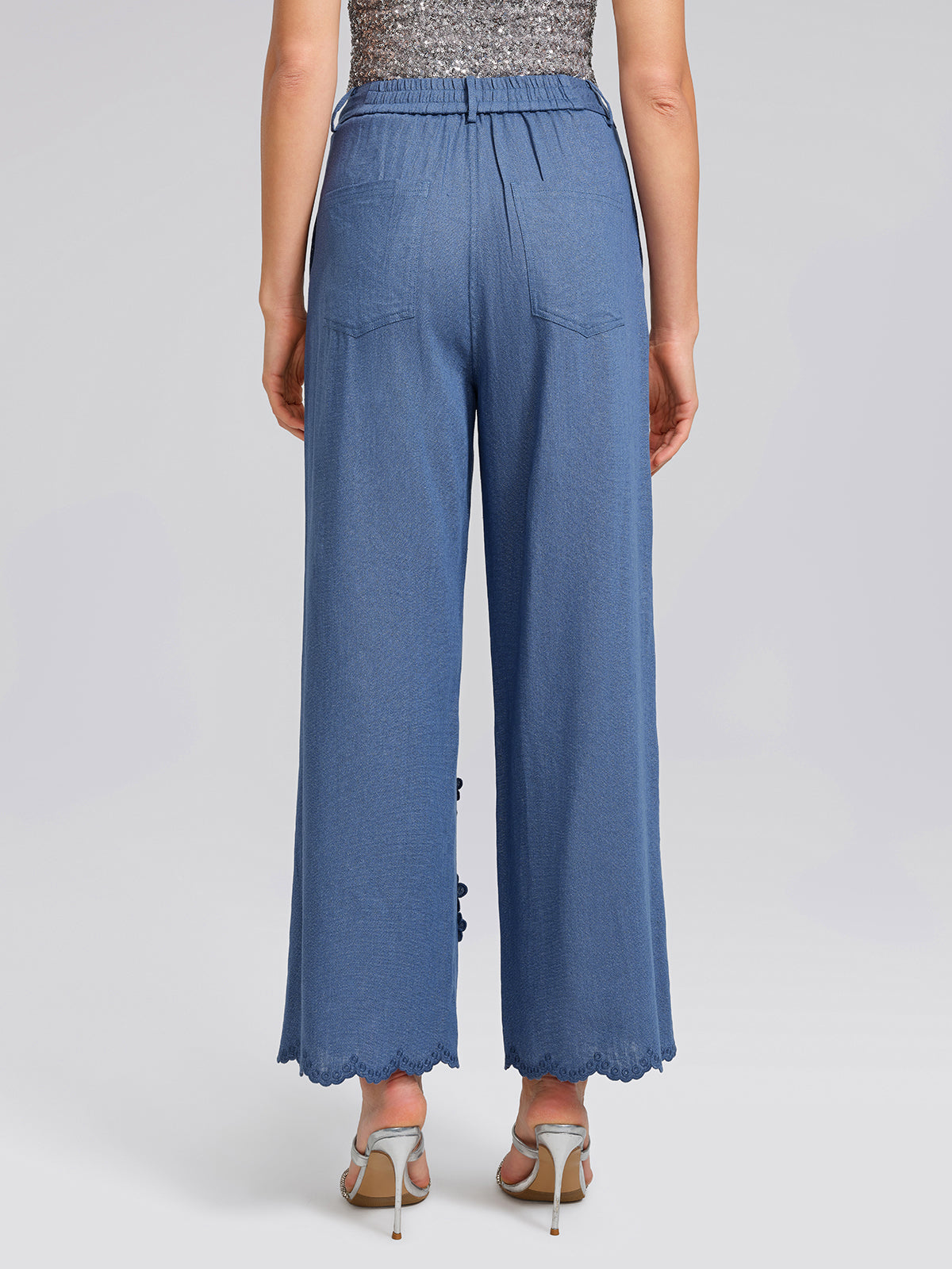 Art Cutout Floral Embroidered Linen Pants