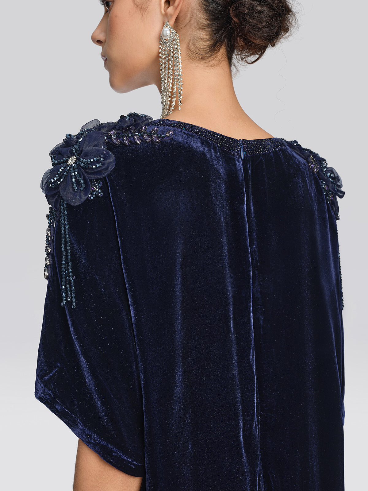 Velvet 3D Floral Rhinestone Dress