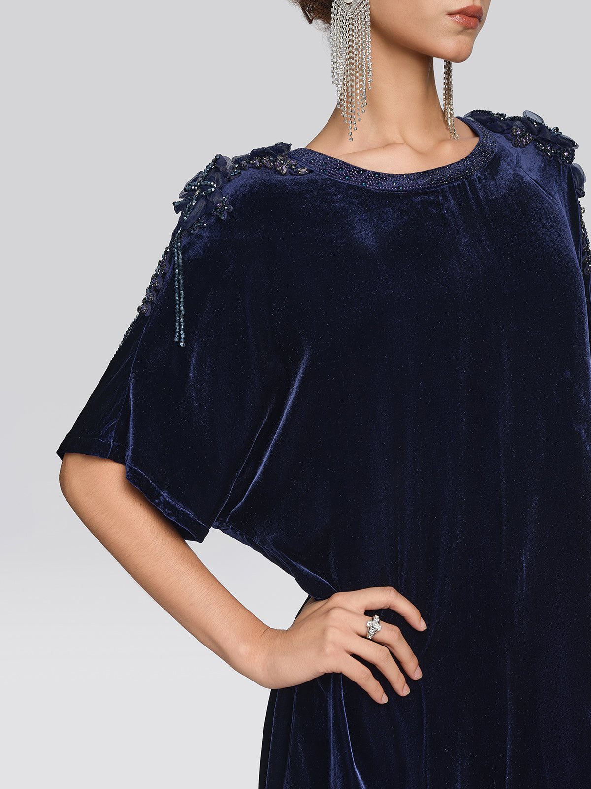 Velvet 3D Floral Rhinestone Dress