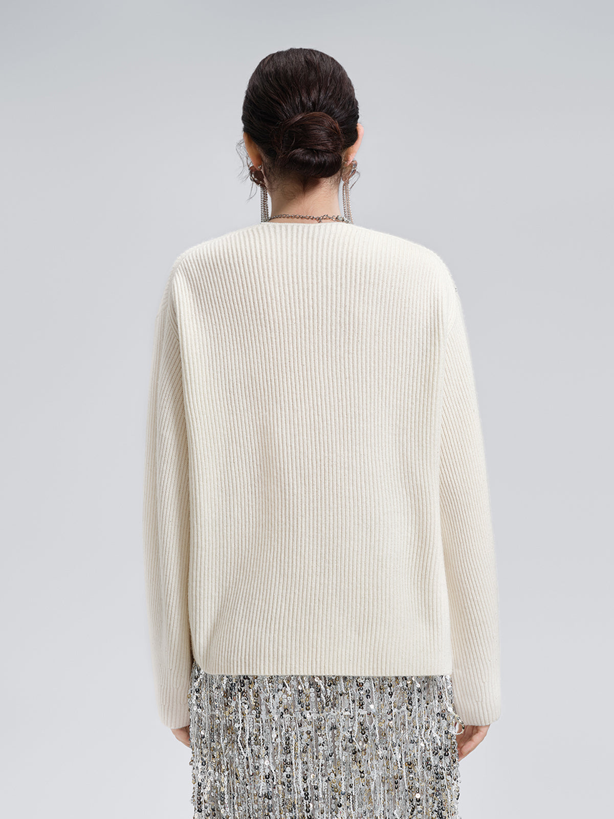 Asymmetric Hand-Beaded Crystal Sweater