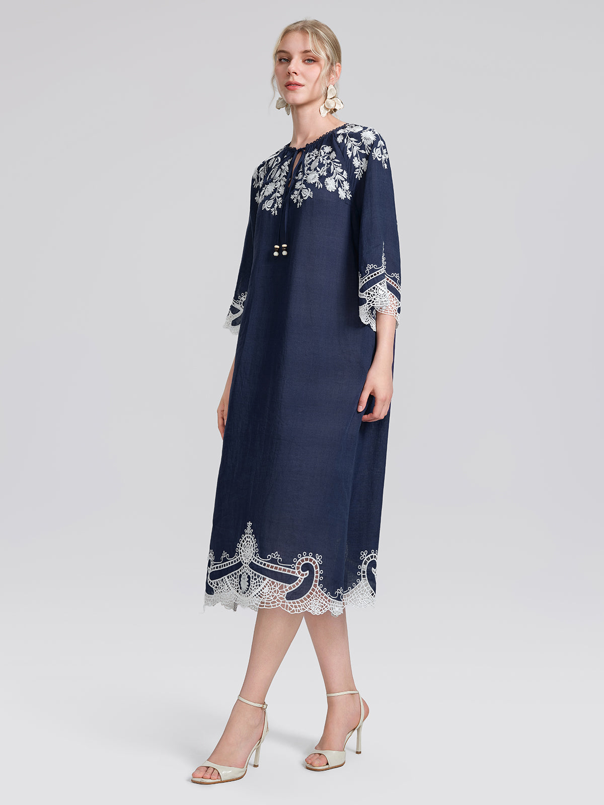 Ramie Floral Embroidered Cutwork Dress